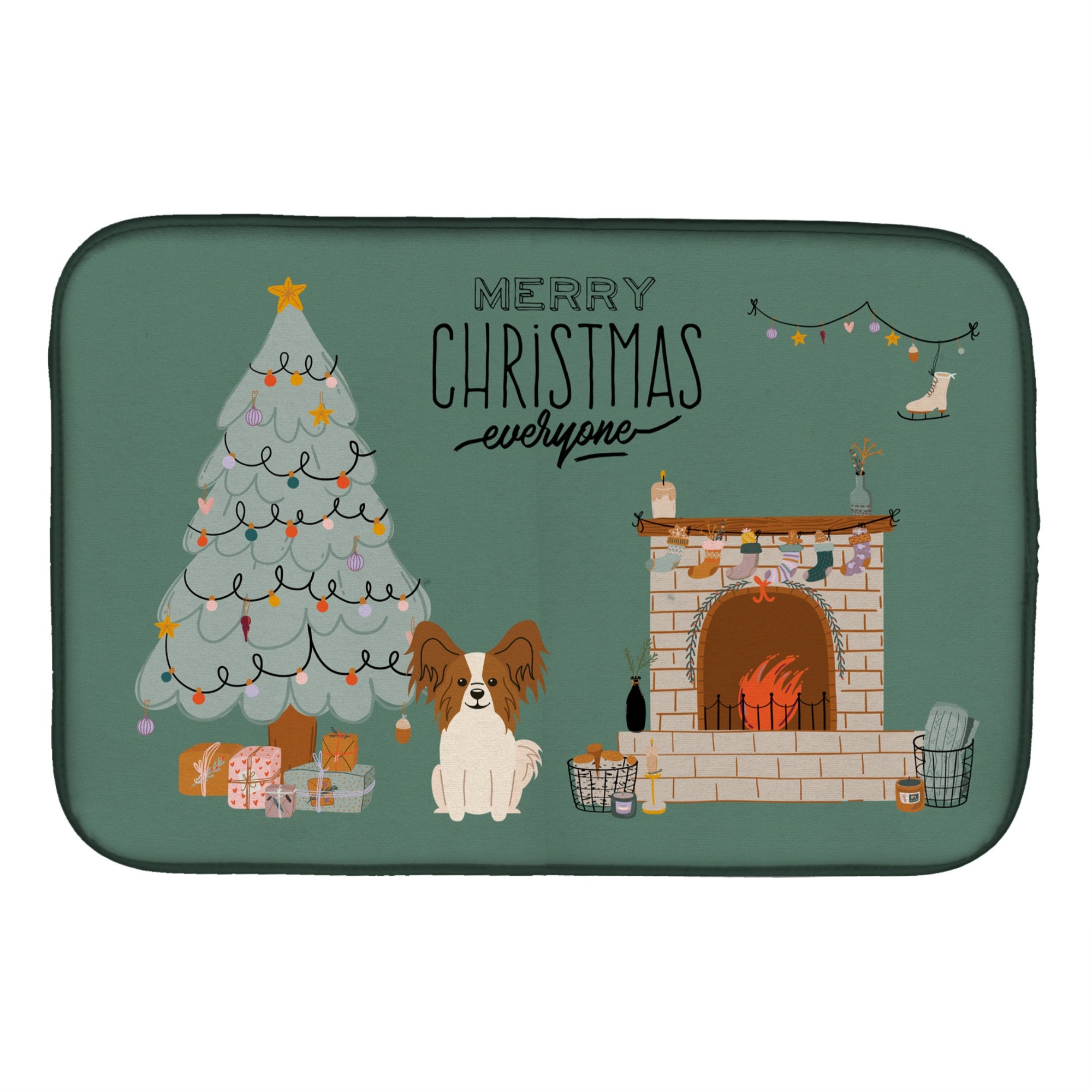 Red White Papillon Christmas Everyone Dish Drying Mat