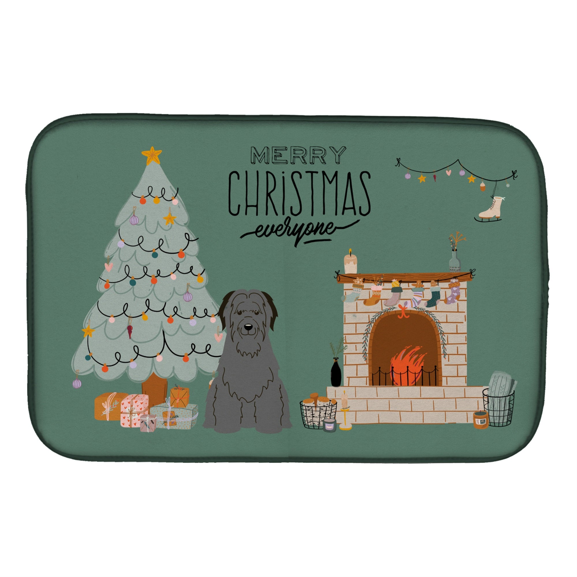 Black Briard Christmas Everyone Dish Drying Mat