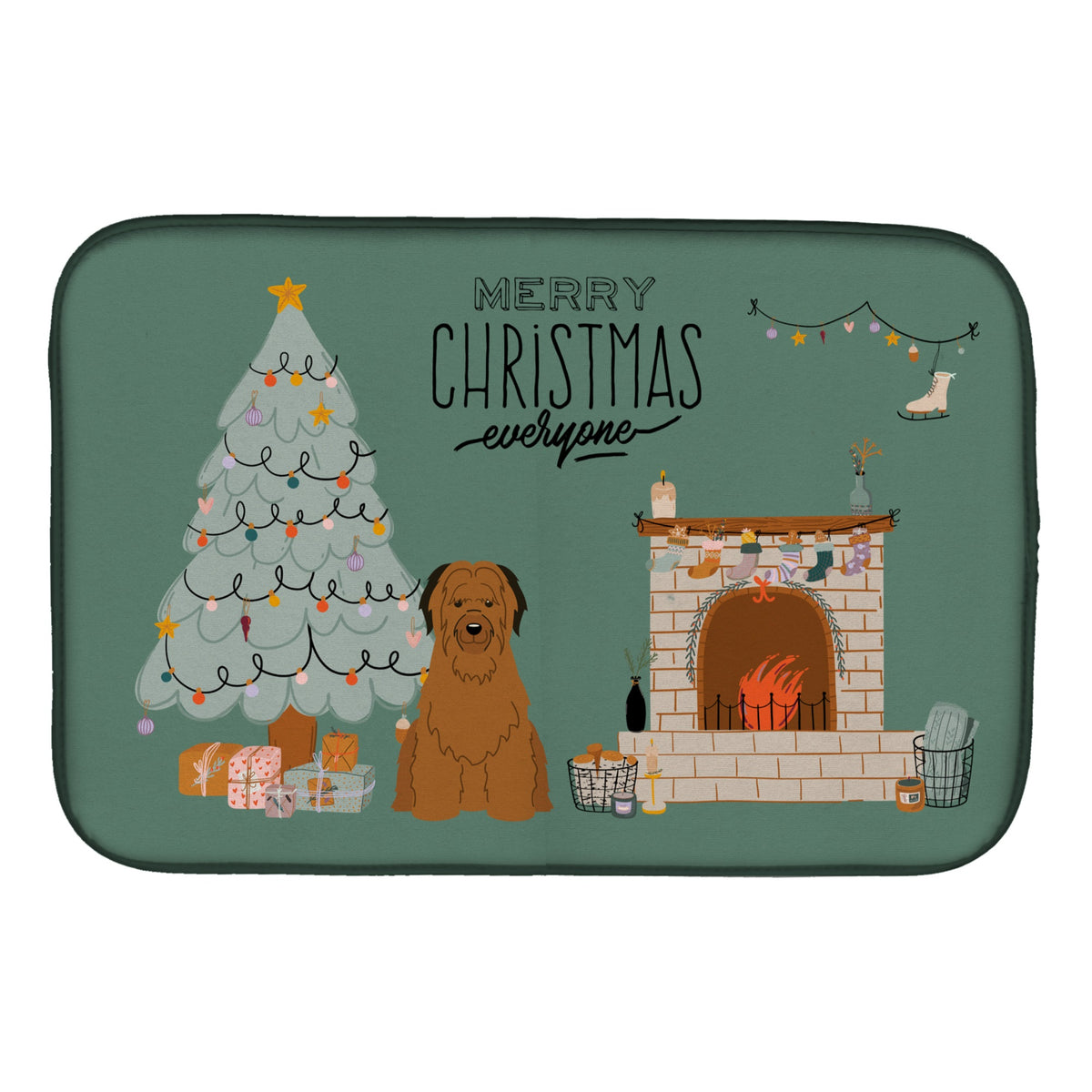 Brown Briard Christmas Everyone Dish Drying Mat