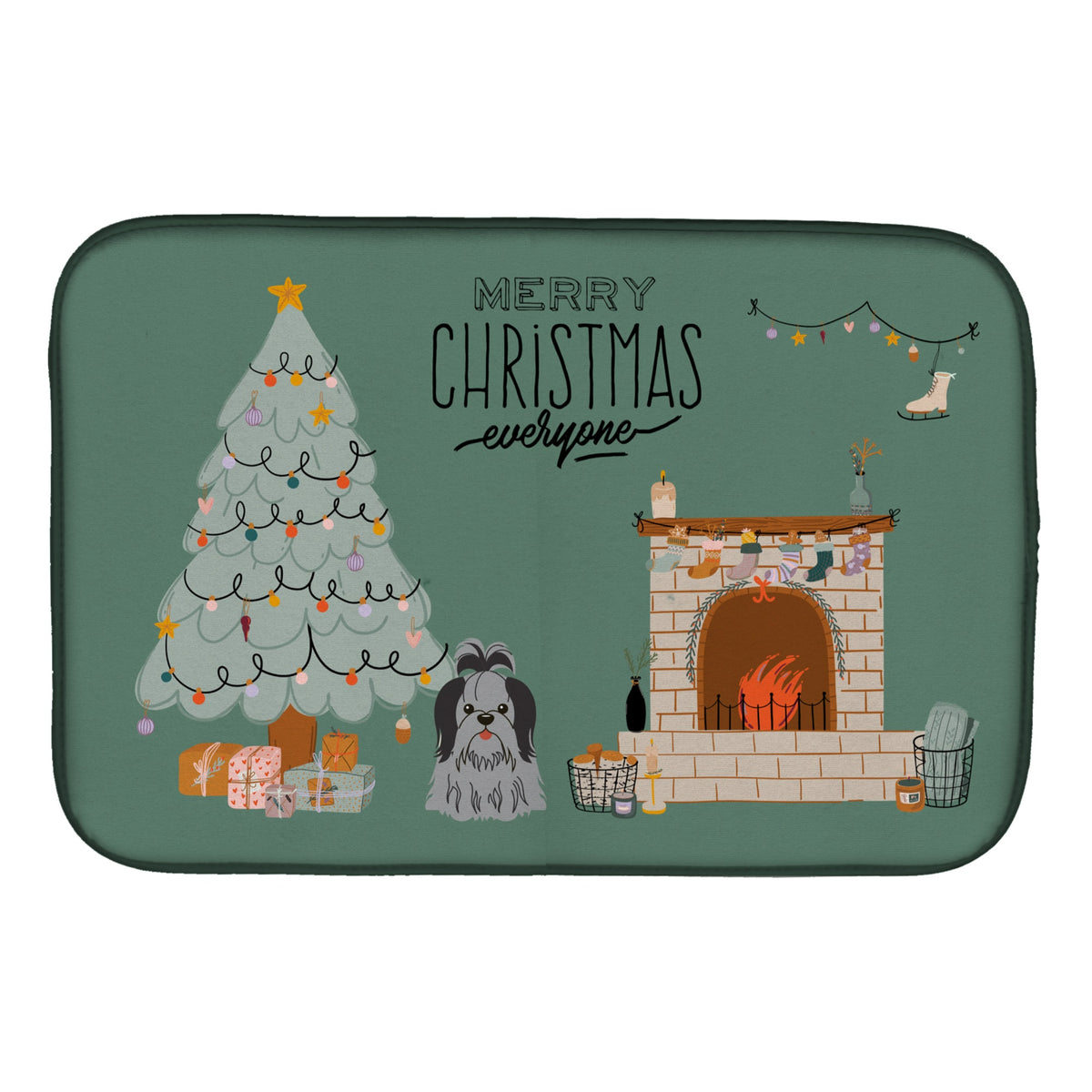 Black Silver Shih Tzu Christmas Everyone Dish Drying Mat