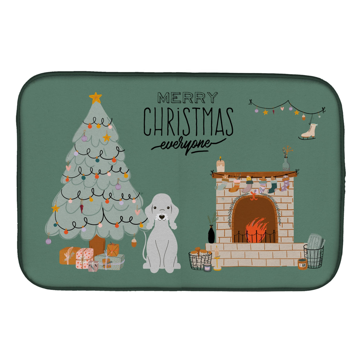 Blue Bedlington Terrier Christmas Everyone Dish Drying Mat