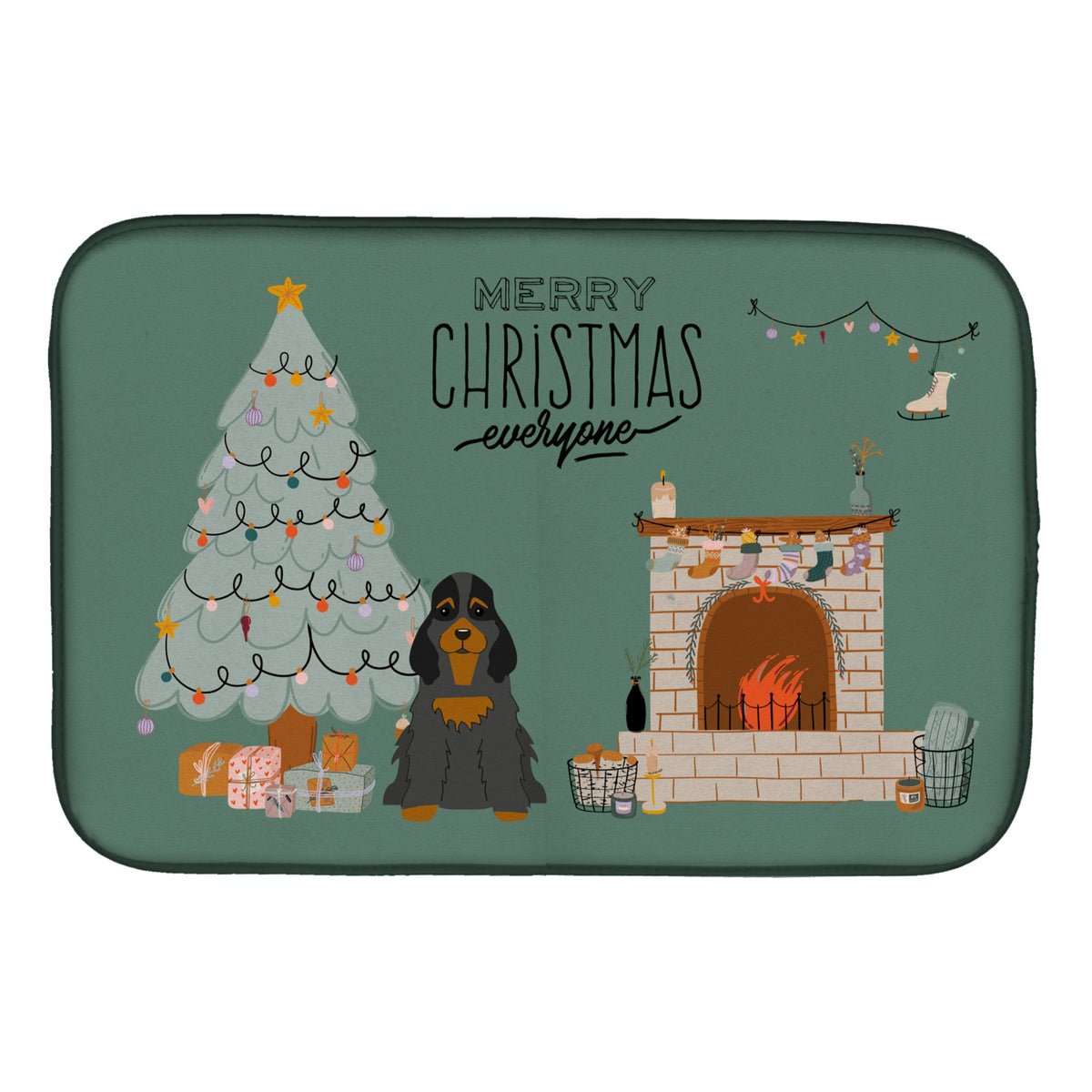 Black Tan Cocker Spaniel Christmas Everyone Dish Drying Mat