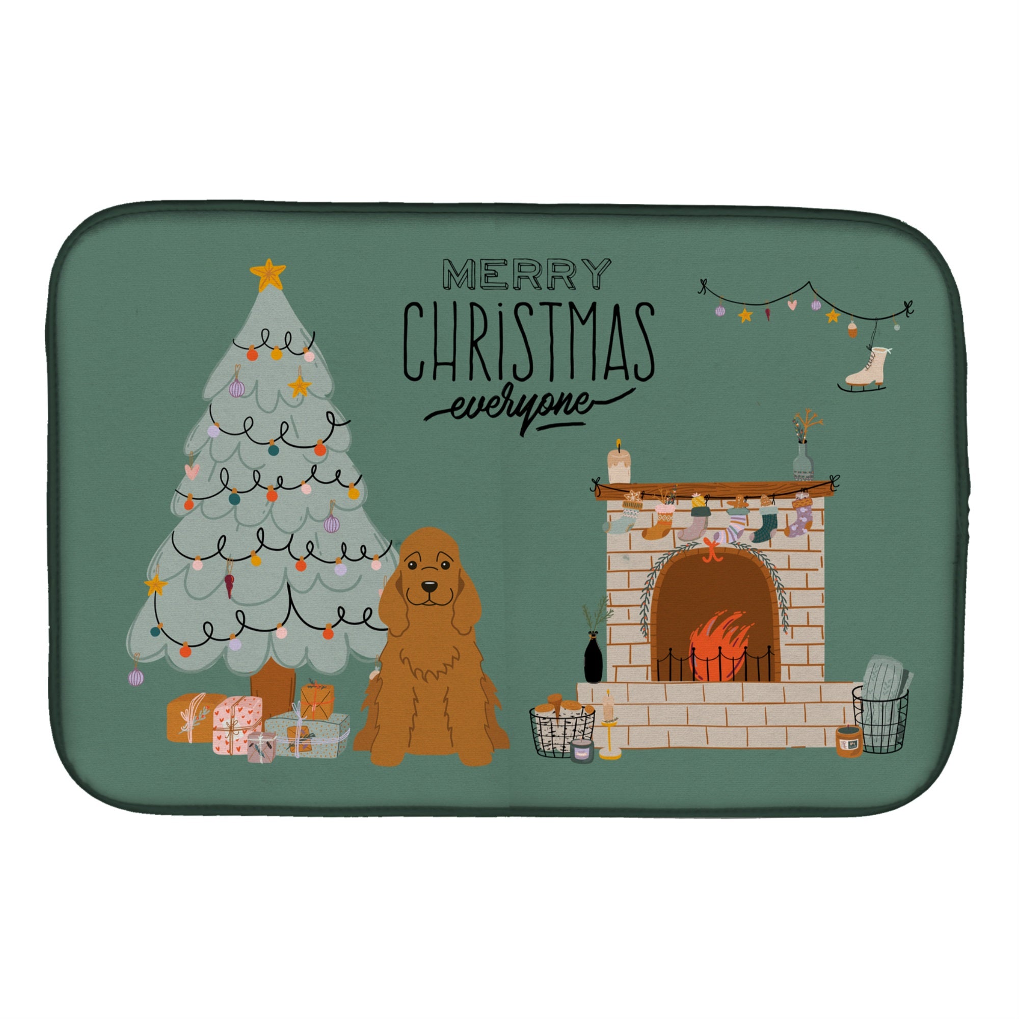 Red Cocker Spaniel Christmas Everyone Dish Drying Mat
