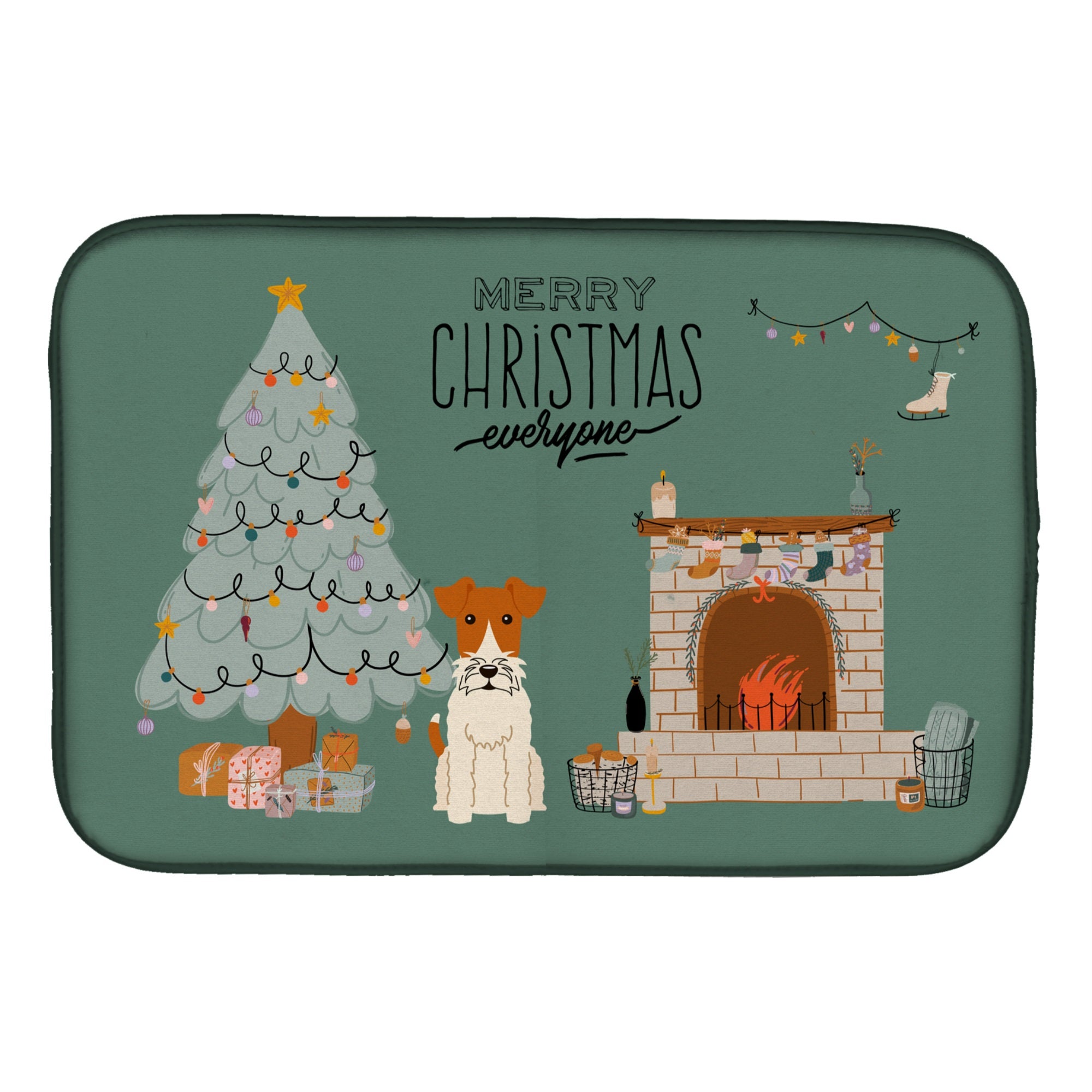 Wire Fox Terrier Christmas Everyone Dish Drying Mat