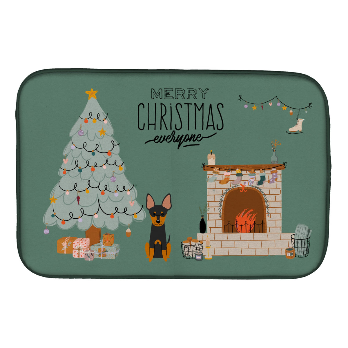 English Toy Terrier Christmas Everyone Dish Drying Mat