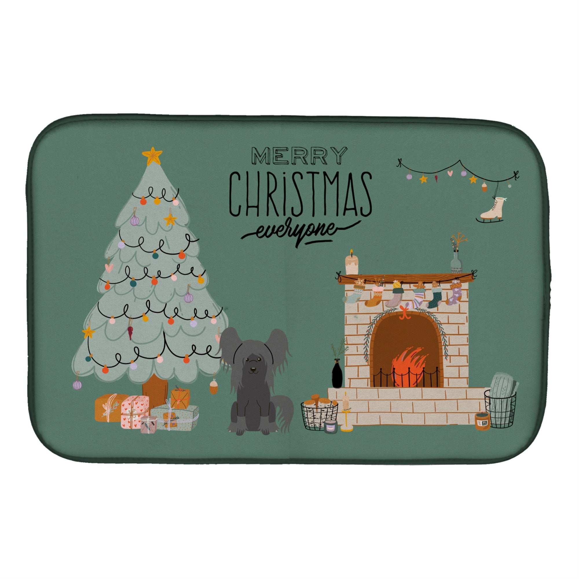 Black Chinese Crested Christmas Everyone Dish Drying Mat