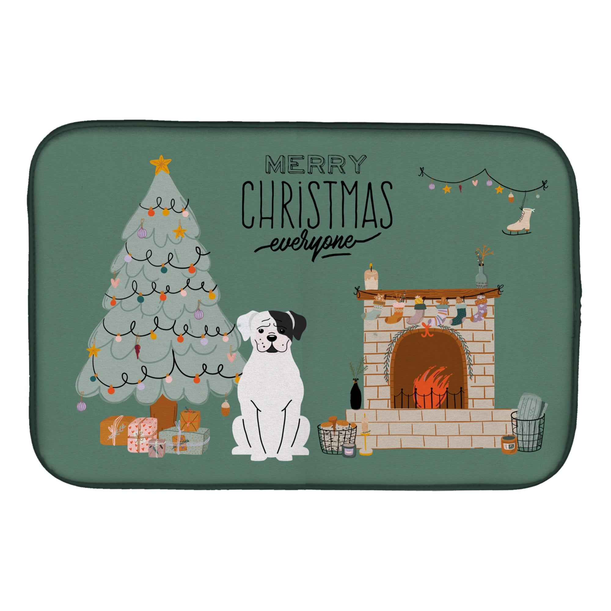 White Boxer Christmas Everyone Dish Drying Mat
