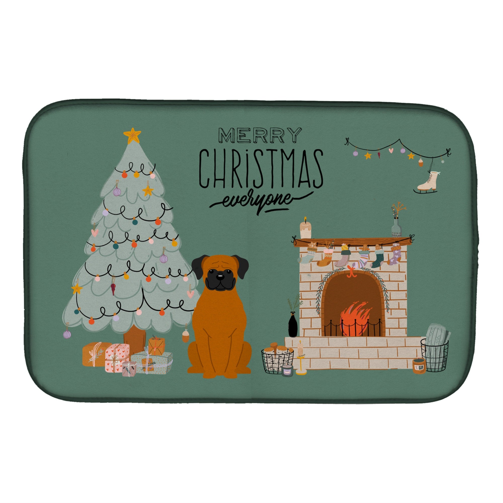 Fawn Boxer Christmas Everyone Dish Drying Mat