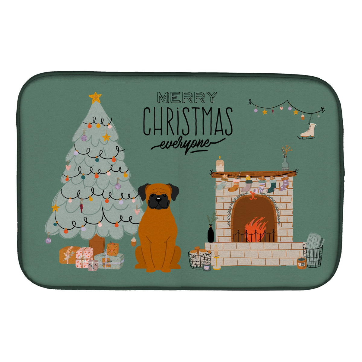 Fawn Boxer Christmas Everyone Dish Drying Mat