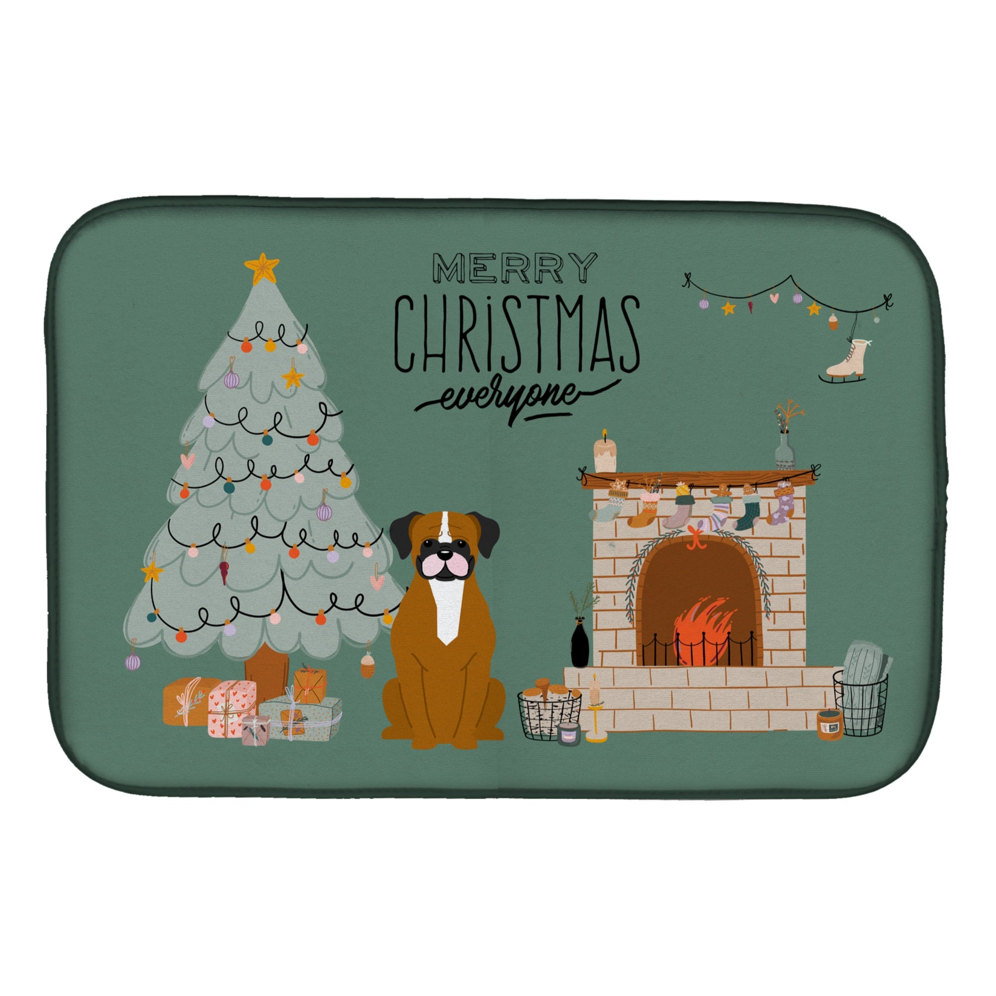 Flashy Fawn Boxer Christmas Everyone Dish Drying Mat