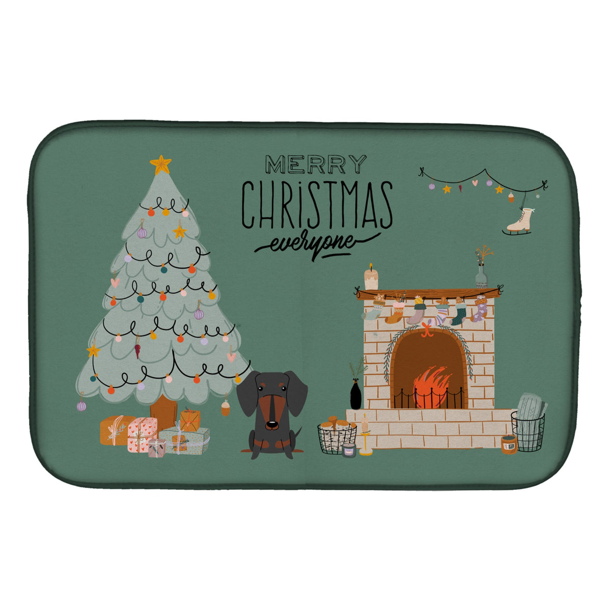 Black Tan Dachshund Christmas Everyone Dish Drying Mat