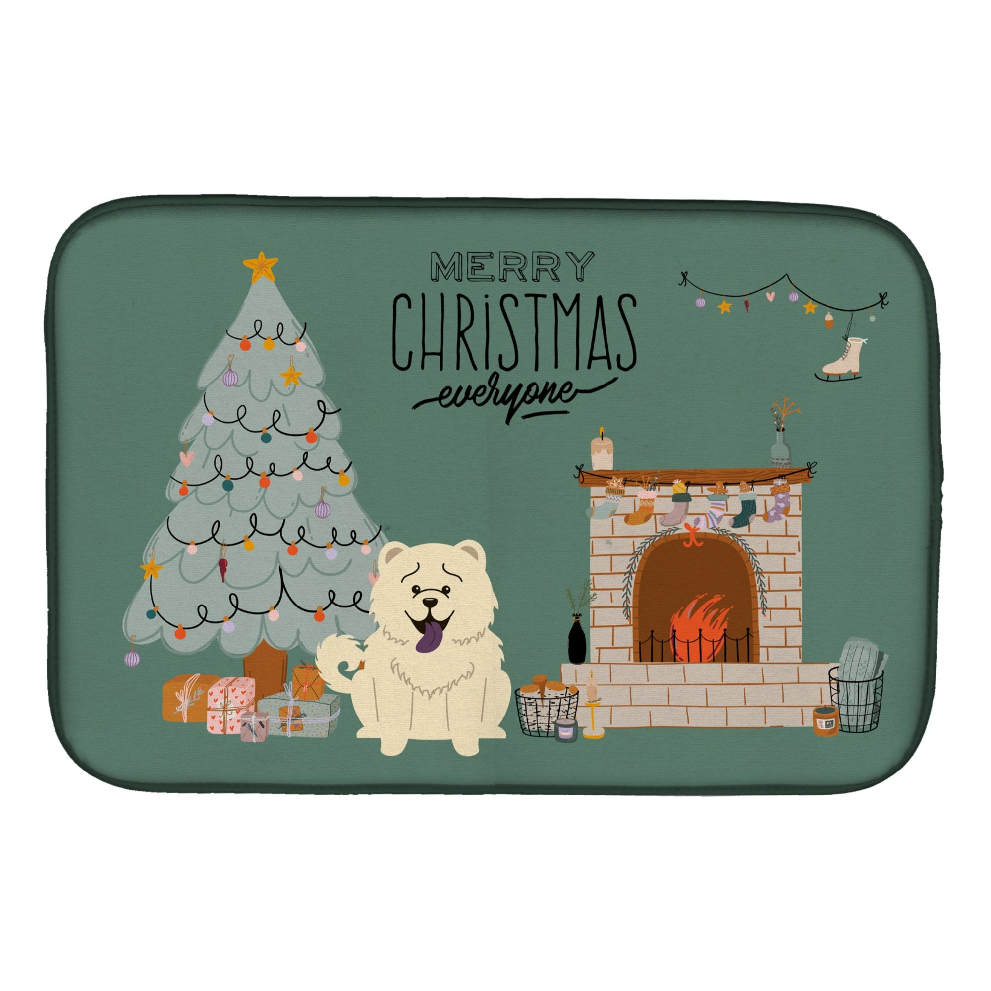 White Chow Chow Christmas Everyone Dish Drying Mat