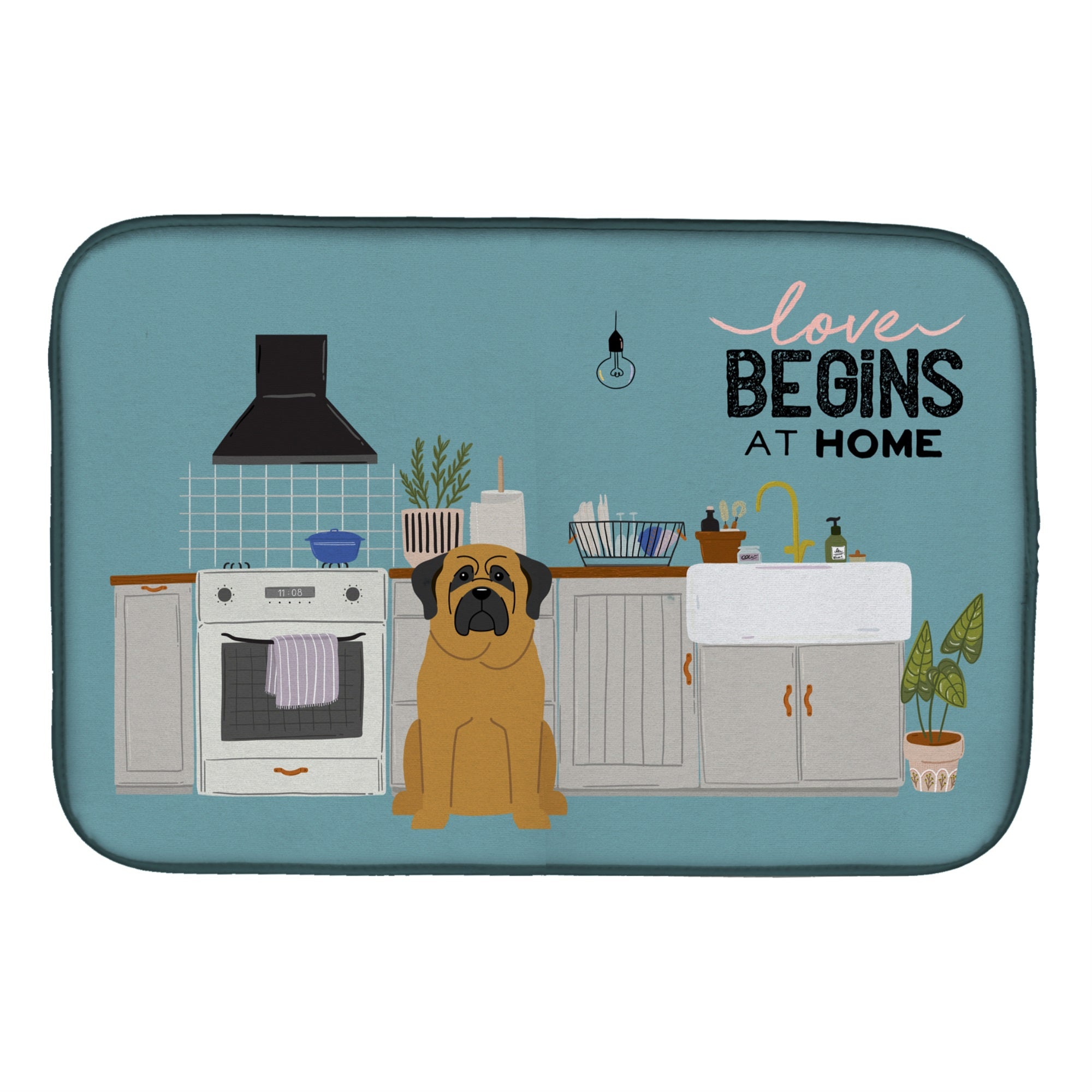 Mastiff Kitchen Scene Dish Drying Mat