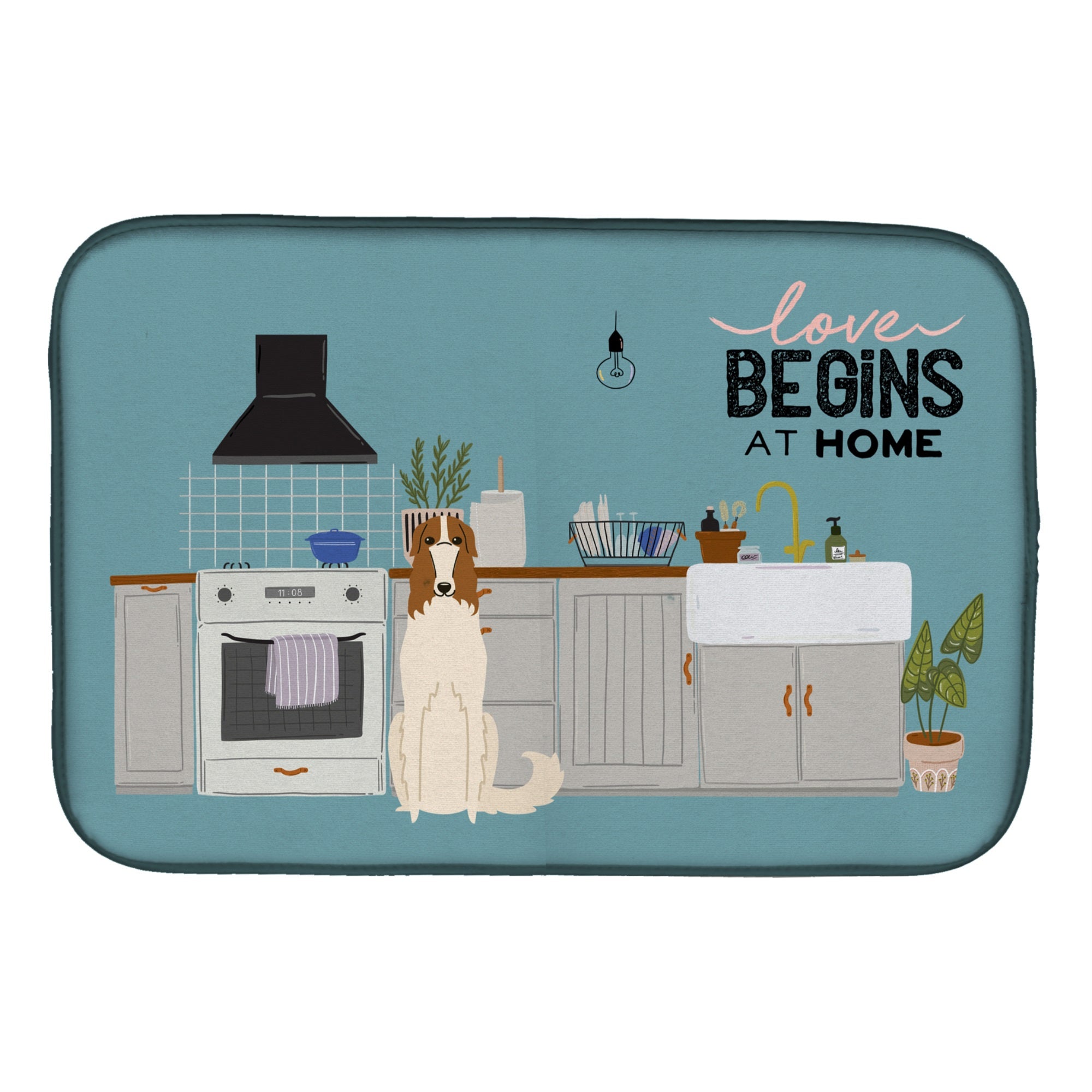 Borzoi Kitchen Scene Dish Drying Mat