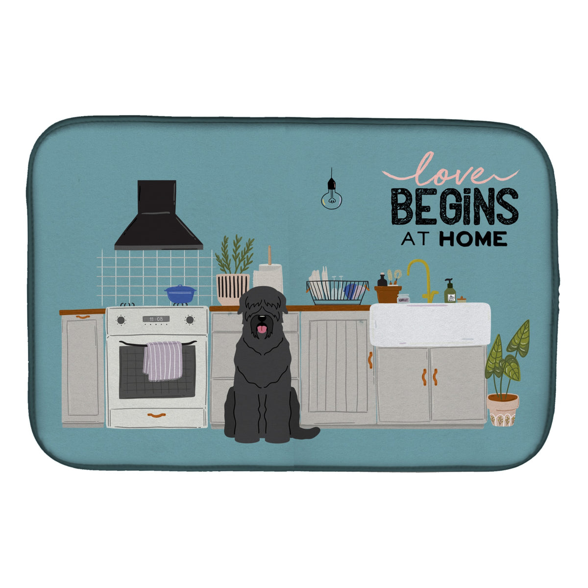 Black Russian Terrier Kitchen Scene Dish Drying Mat
