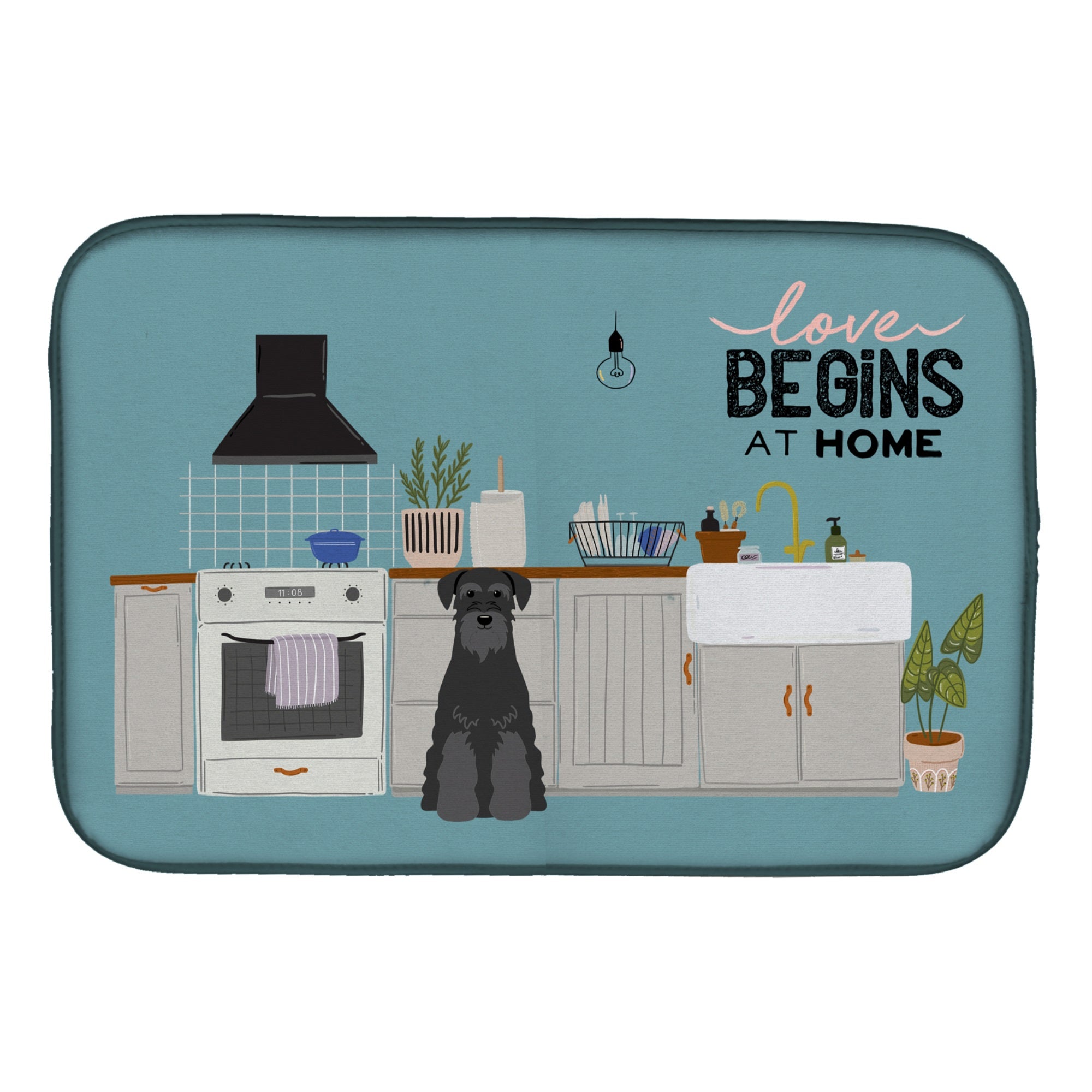 Black Standard Schnauzer Kitchen Scene Dish Drying Mat