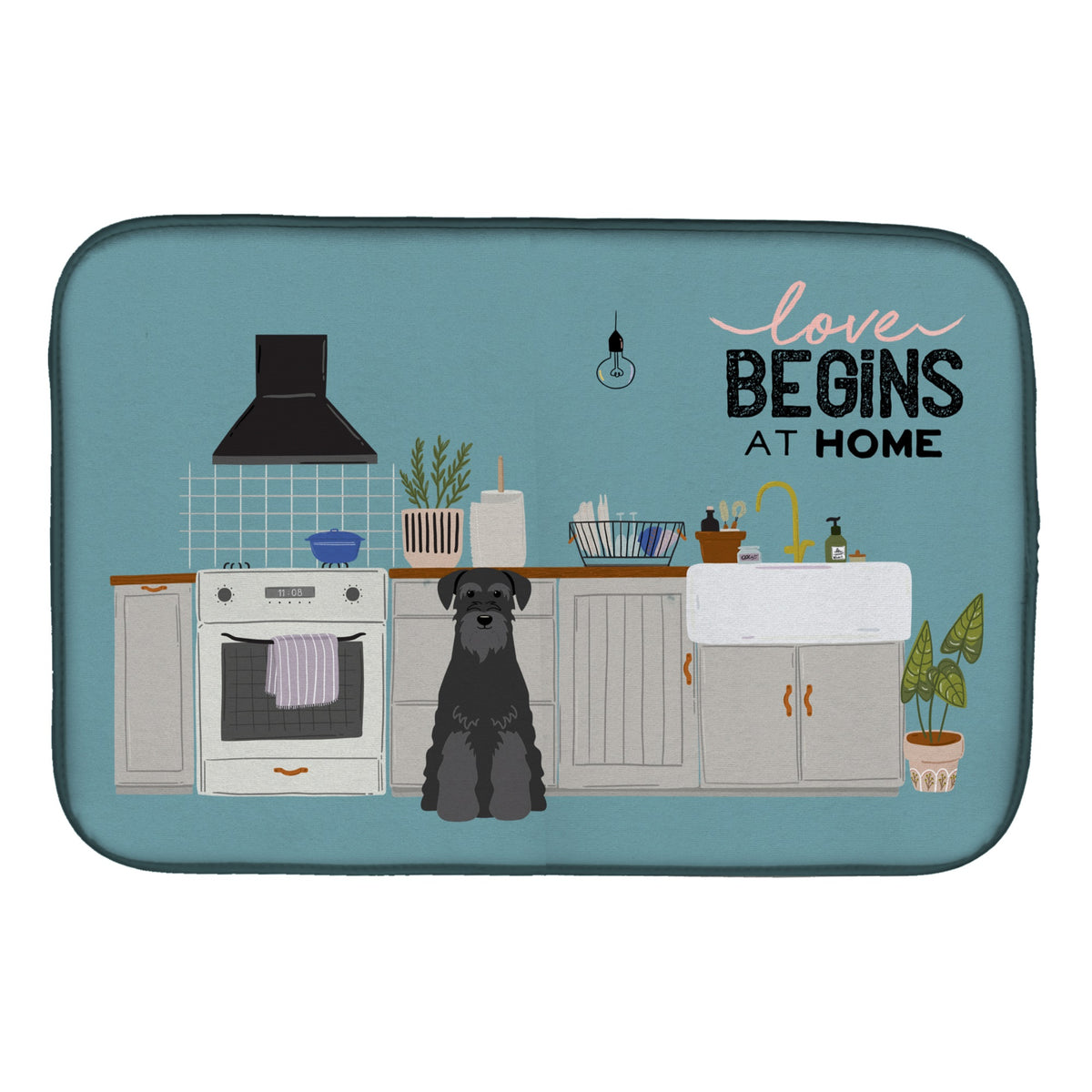 Black Standard Schnauzer Kitchen Scene Dish Drying Mat