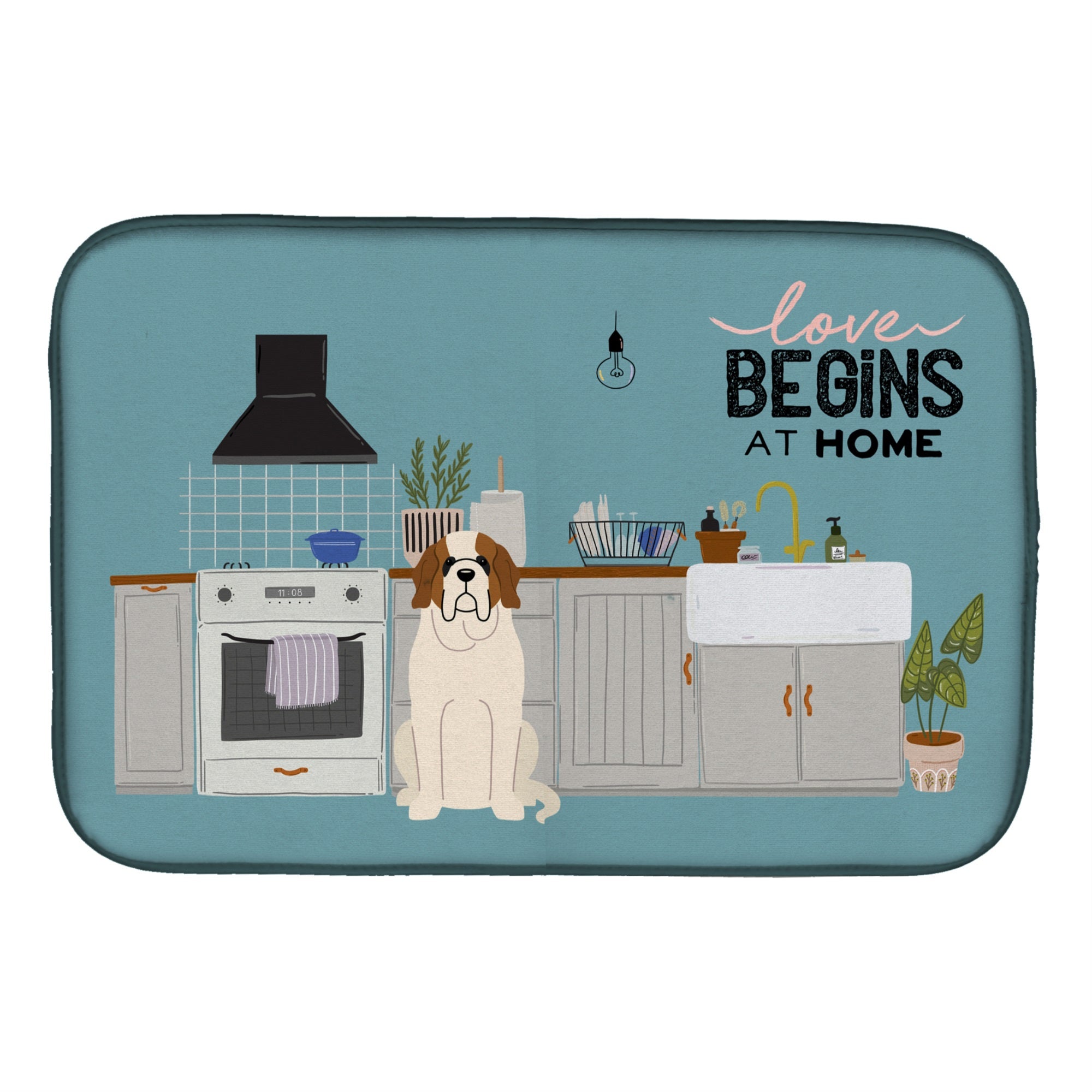 Saint Bernard Kitchen Scene Dish Drying Mat