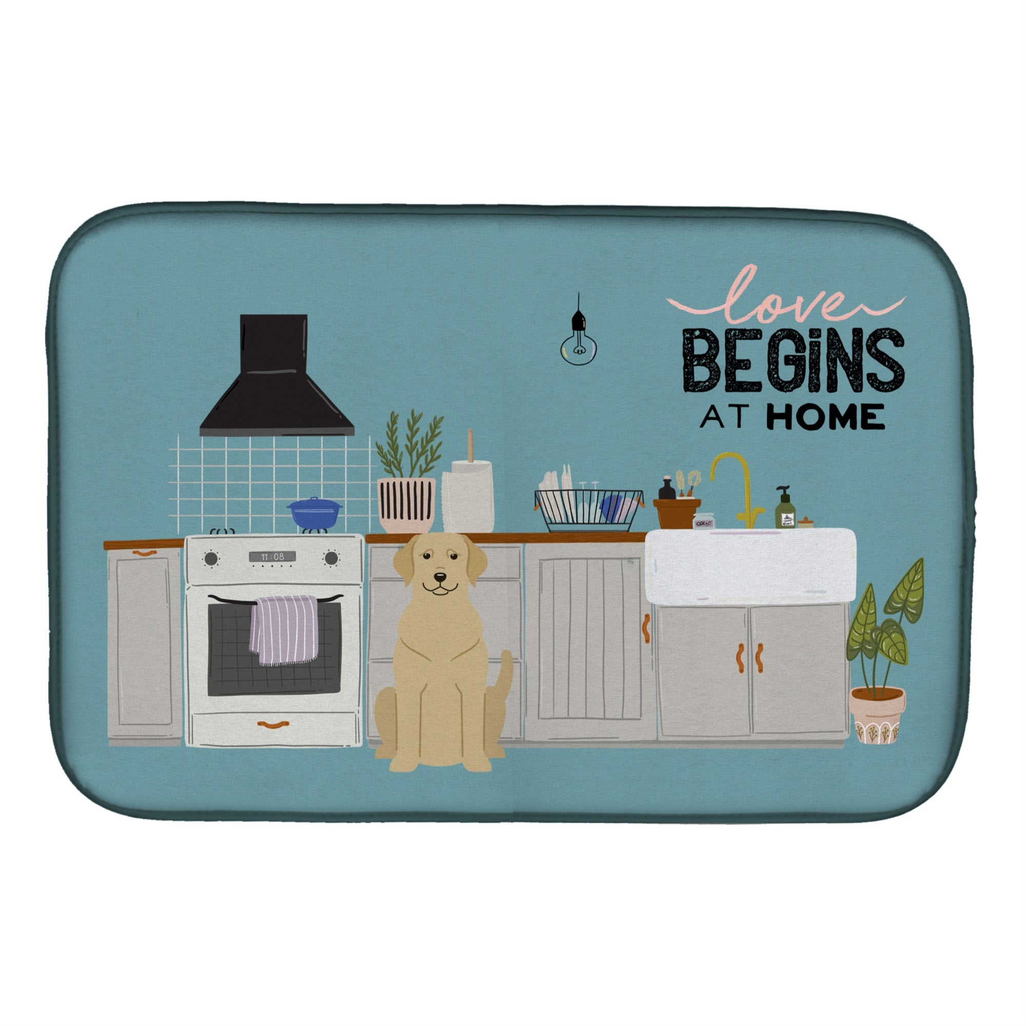Yellow Labrador Kitchen Scene Dish Drying Mat