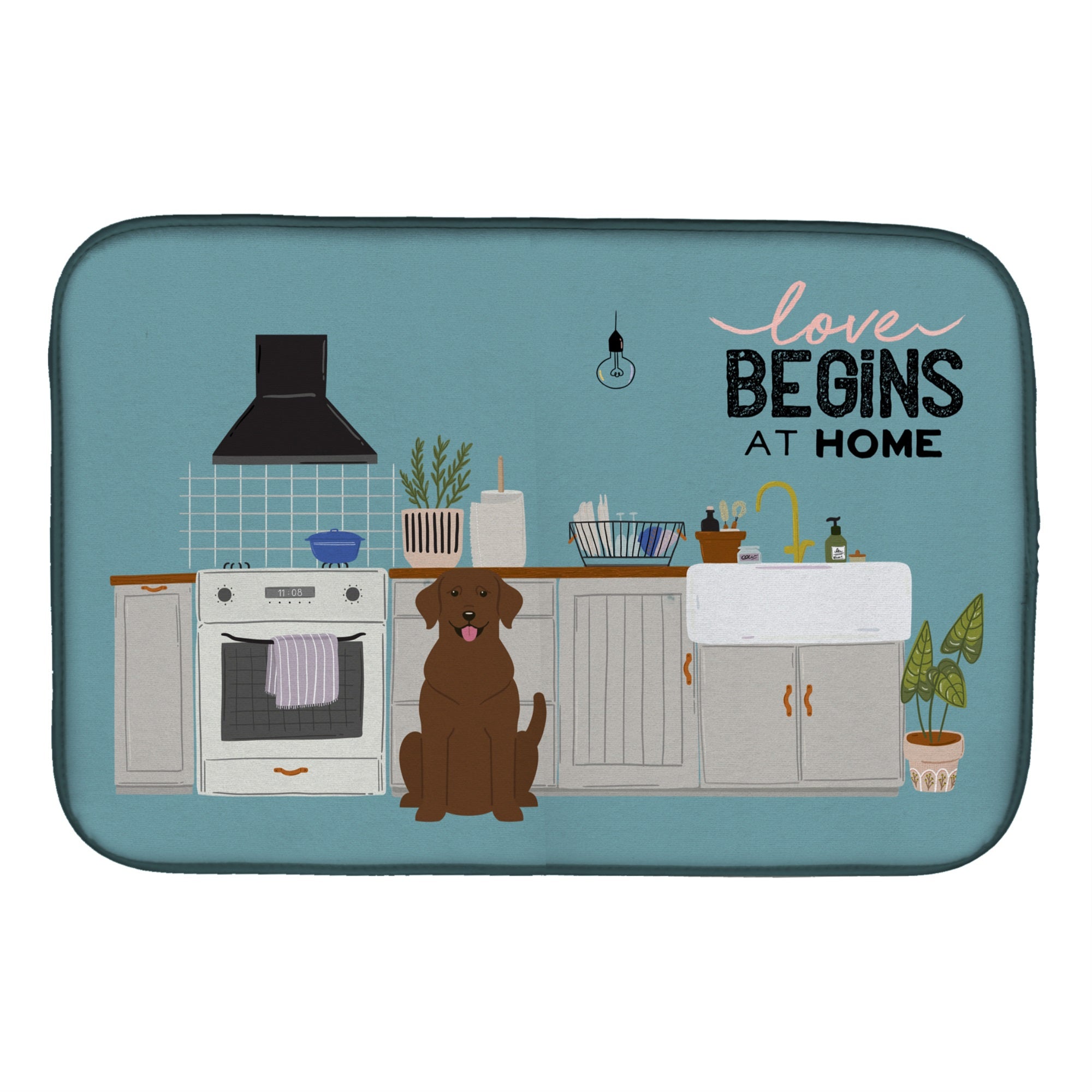 Chocolate Labrador Kitchen Scene Dish Drying Mat
