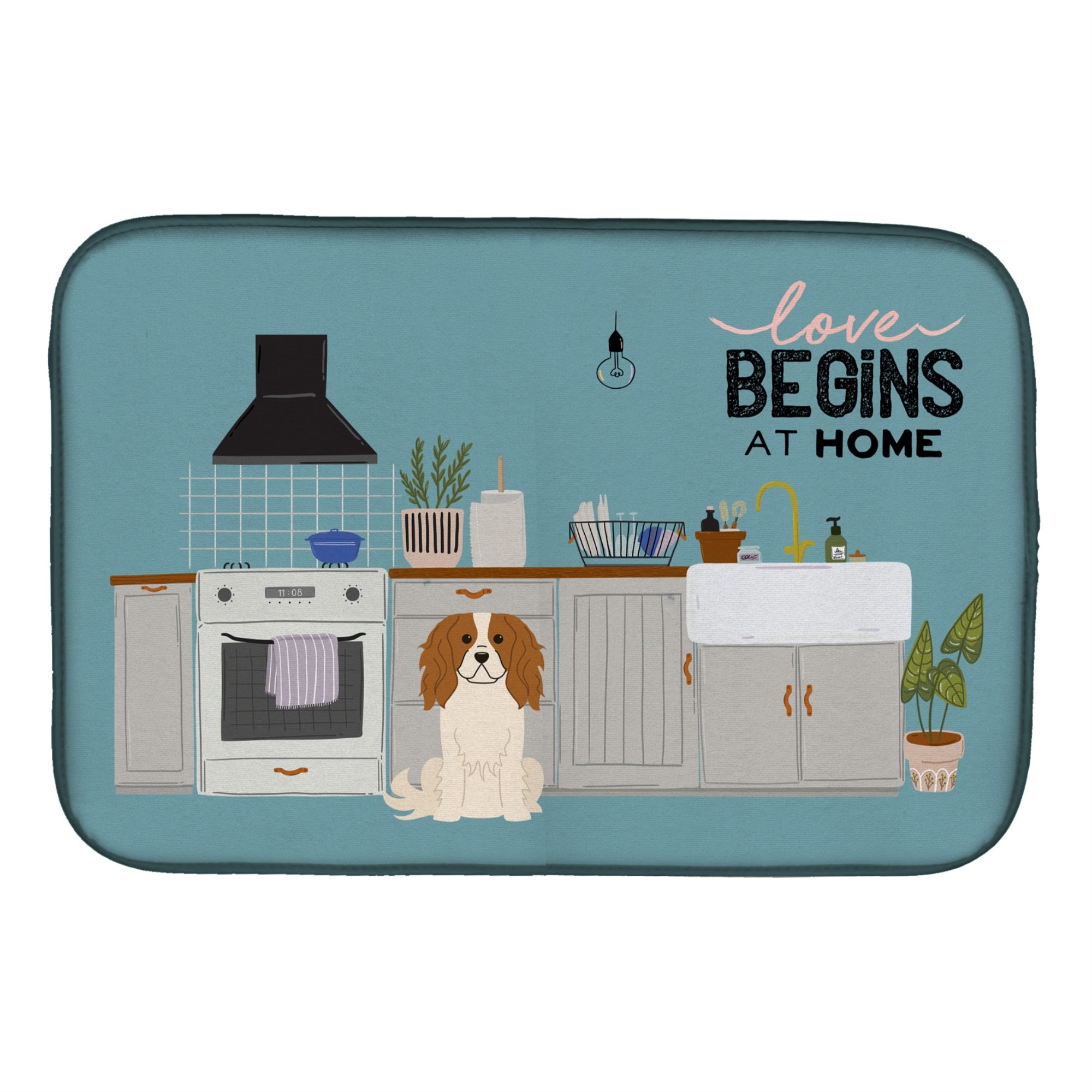 Cavalier Spaniel Kitchen Scene Dish Drying Mat