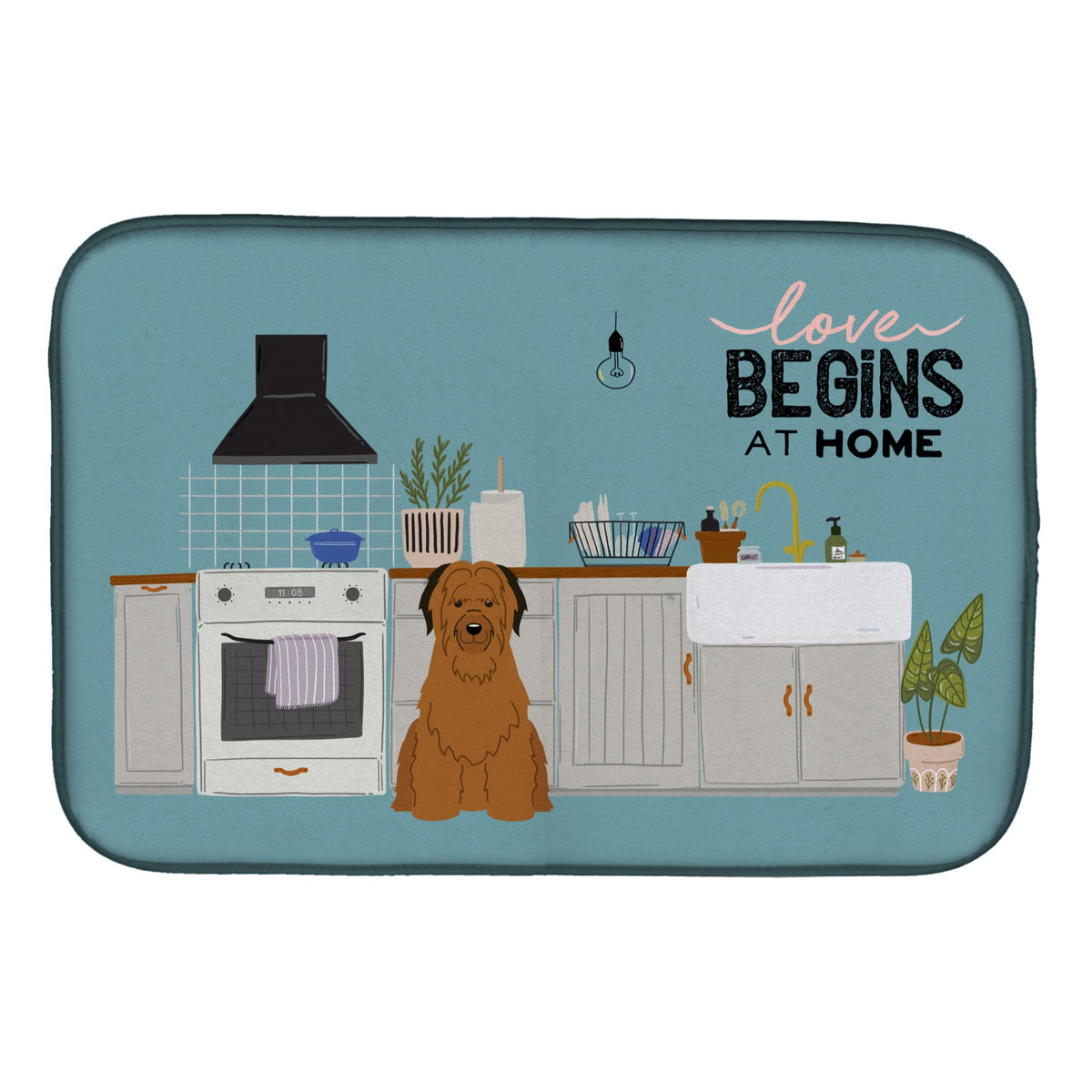 Brown Briard Kitchen Scene Dish Drying Mat