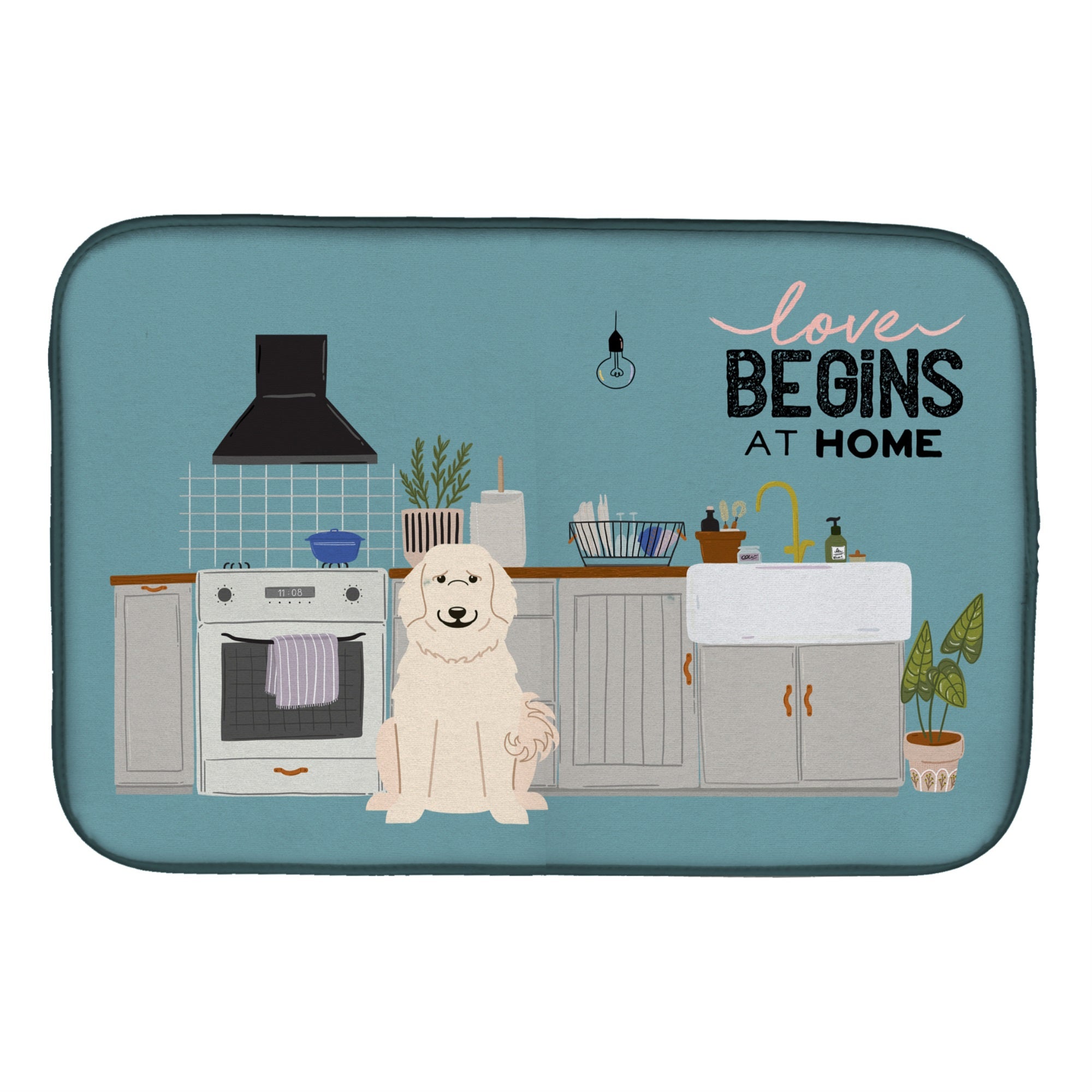 Great Pyrenese Kitchen Scene Dish Drying Mat