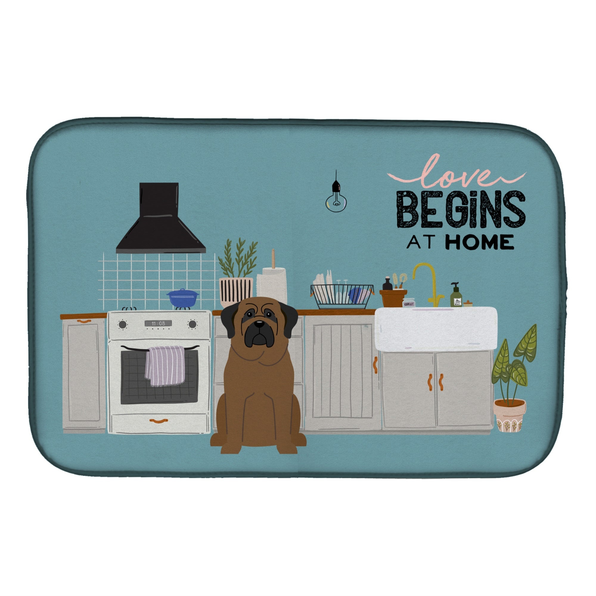 Bullmastiff Kitchen Scene Dish Drying Mat