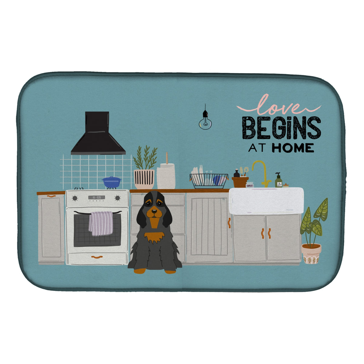 Black Tan Cocker Spaniel Kitchen Scene Dish Drying Mat