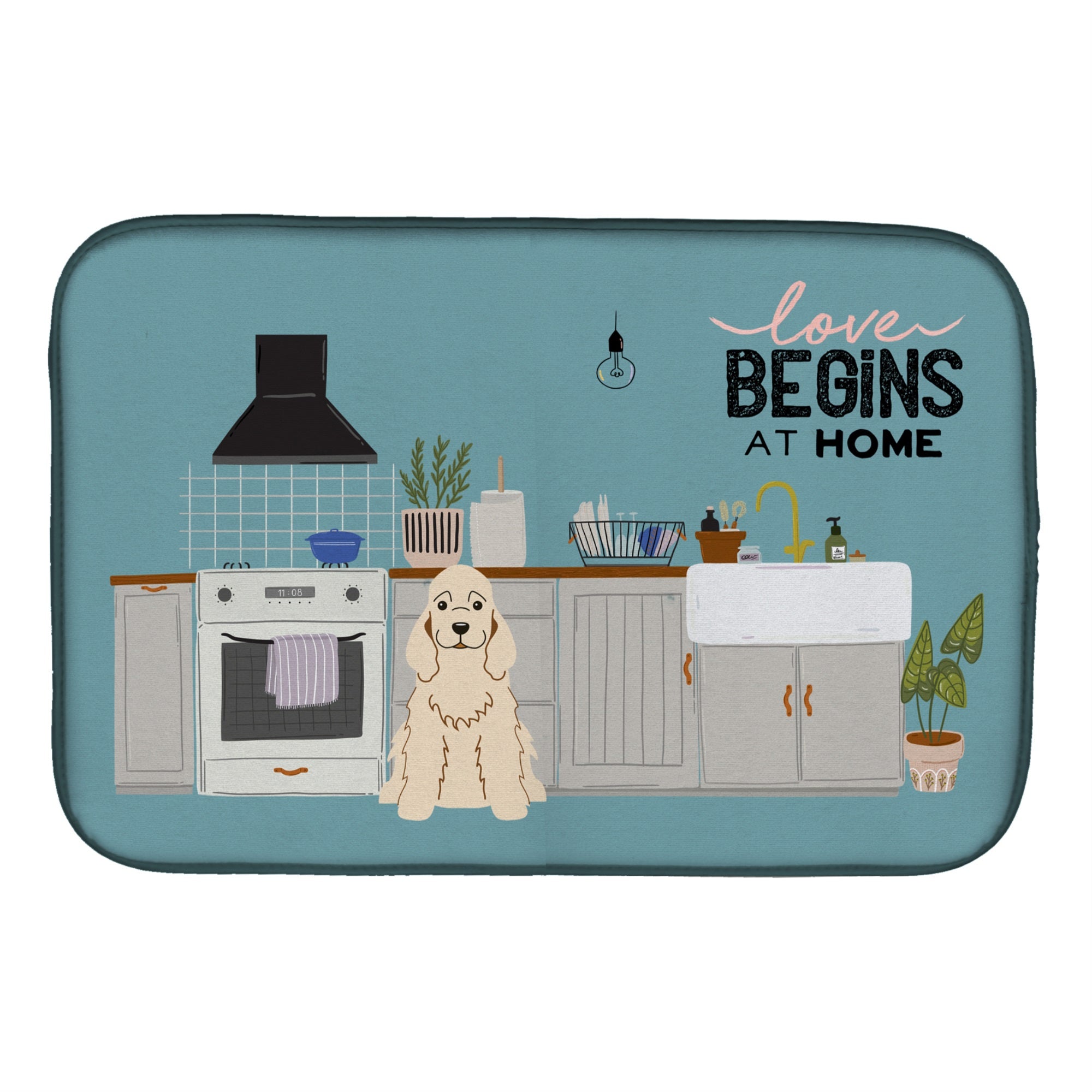 Buff Cocker Spaniel Kitchen Scene Dish Drying Mat