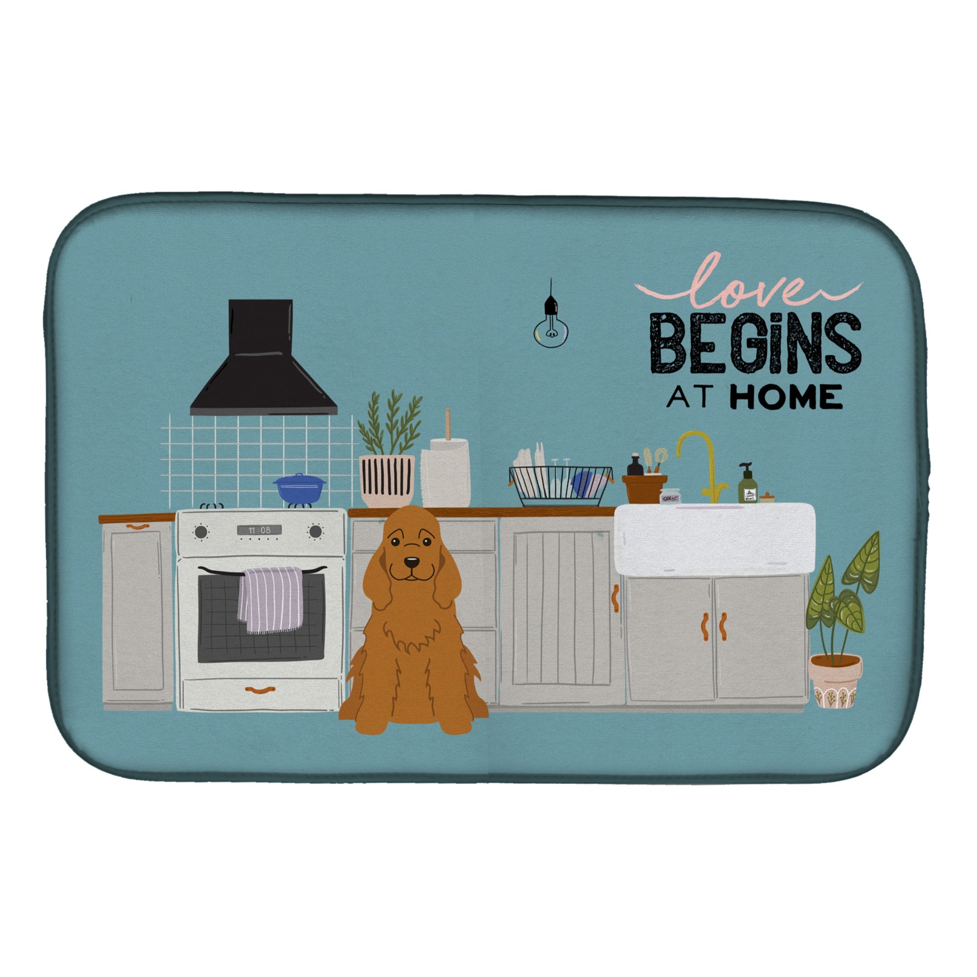 Red Cocker Spaniel Kitchen Scene Dish Drying Mat