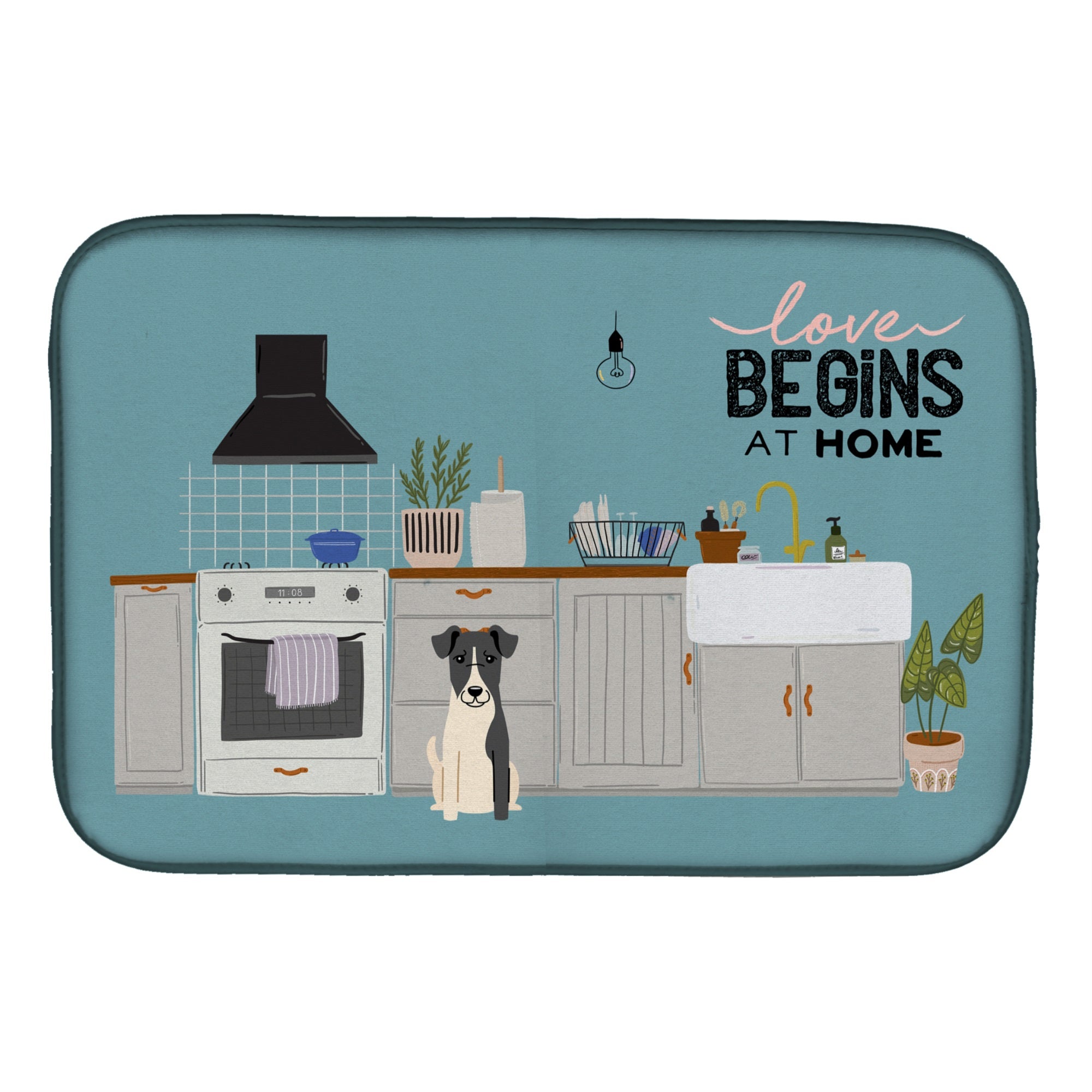 Smooth Fox Terrier Kitchen Scene Dish Drying Mat