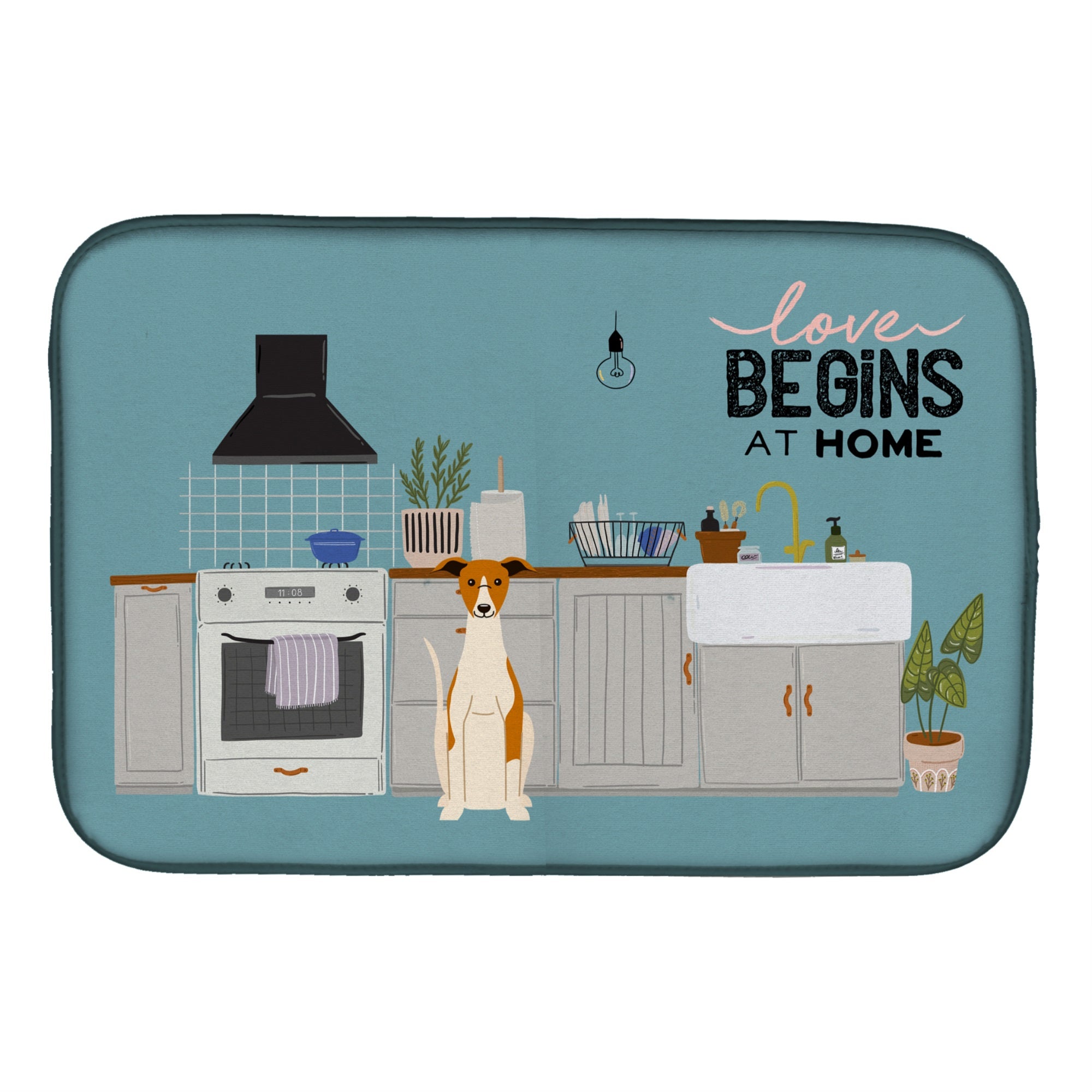 Whippet Kitchen Scene Dish Drying Mat