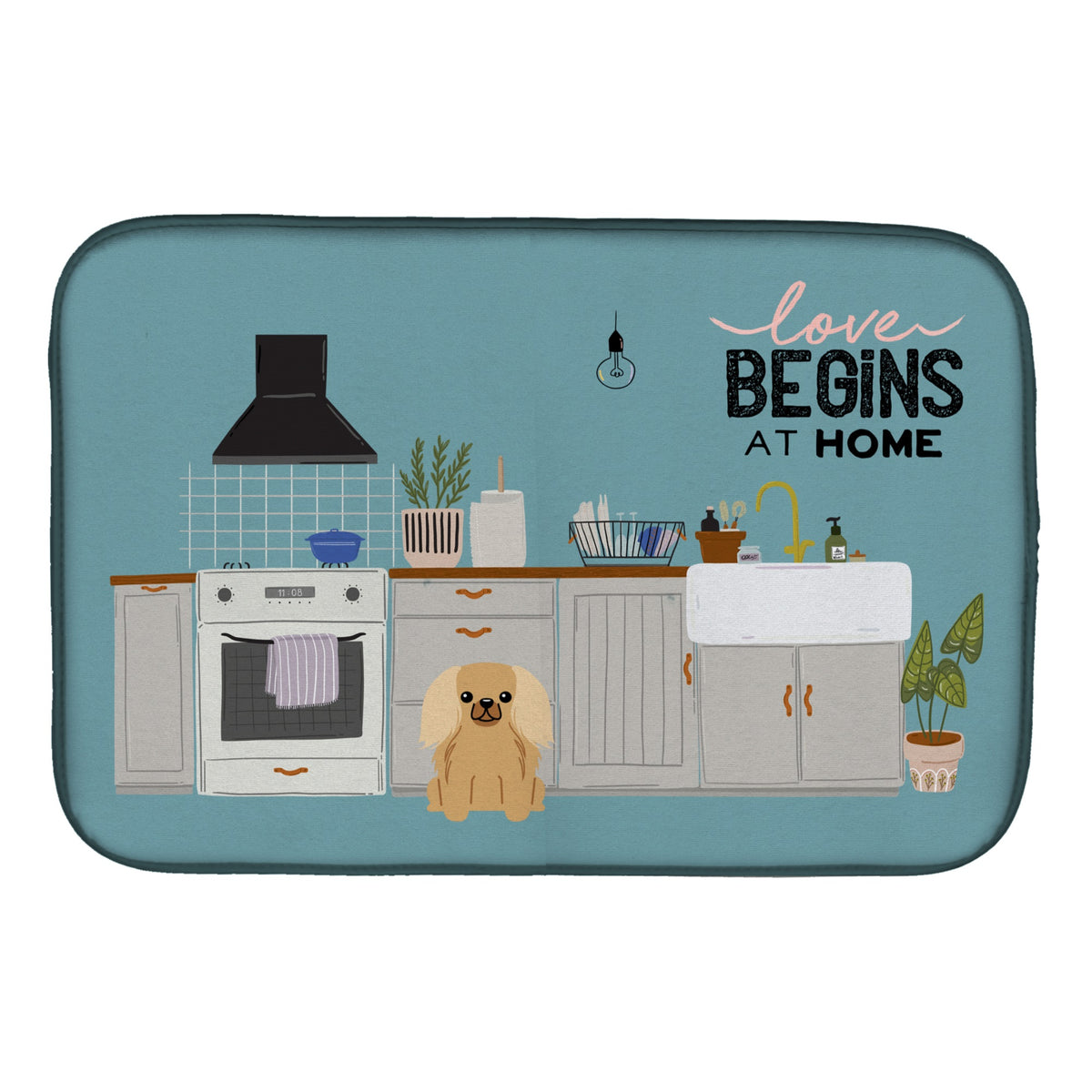 Fawn Sable Pekingese Kitchen Scene Dish Drying Mat