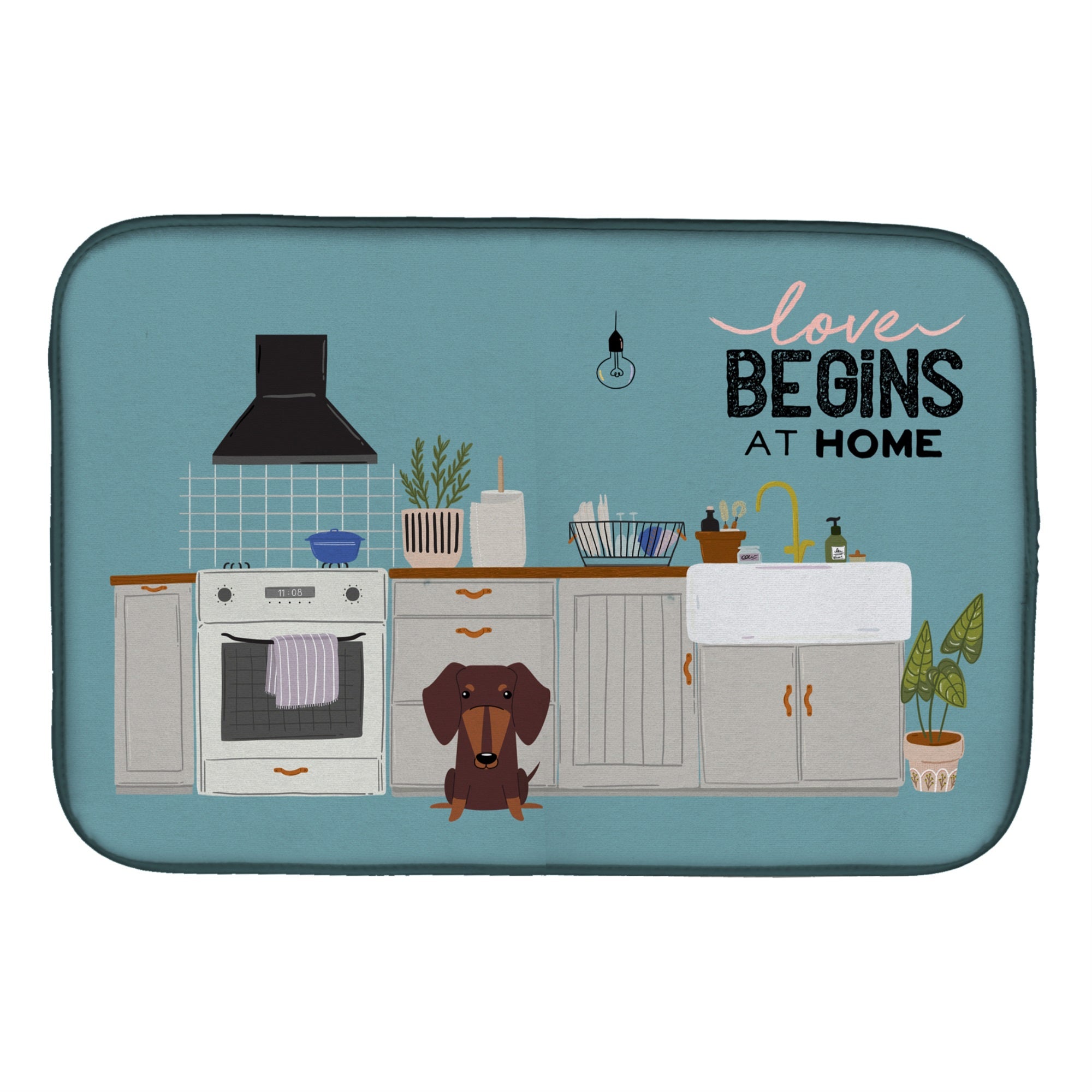 Chocolate Dachshund Kitchen Scene Dish Drying Mat