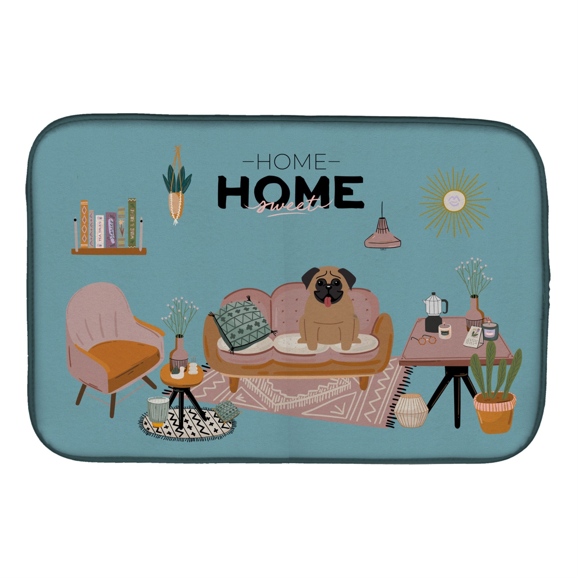 Brown Pug Sweet Home Dish Drying Mat