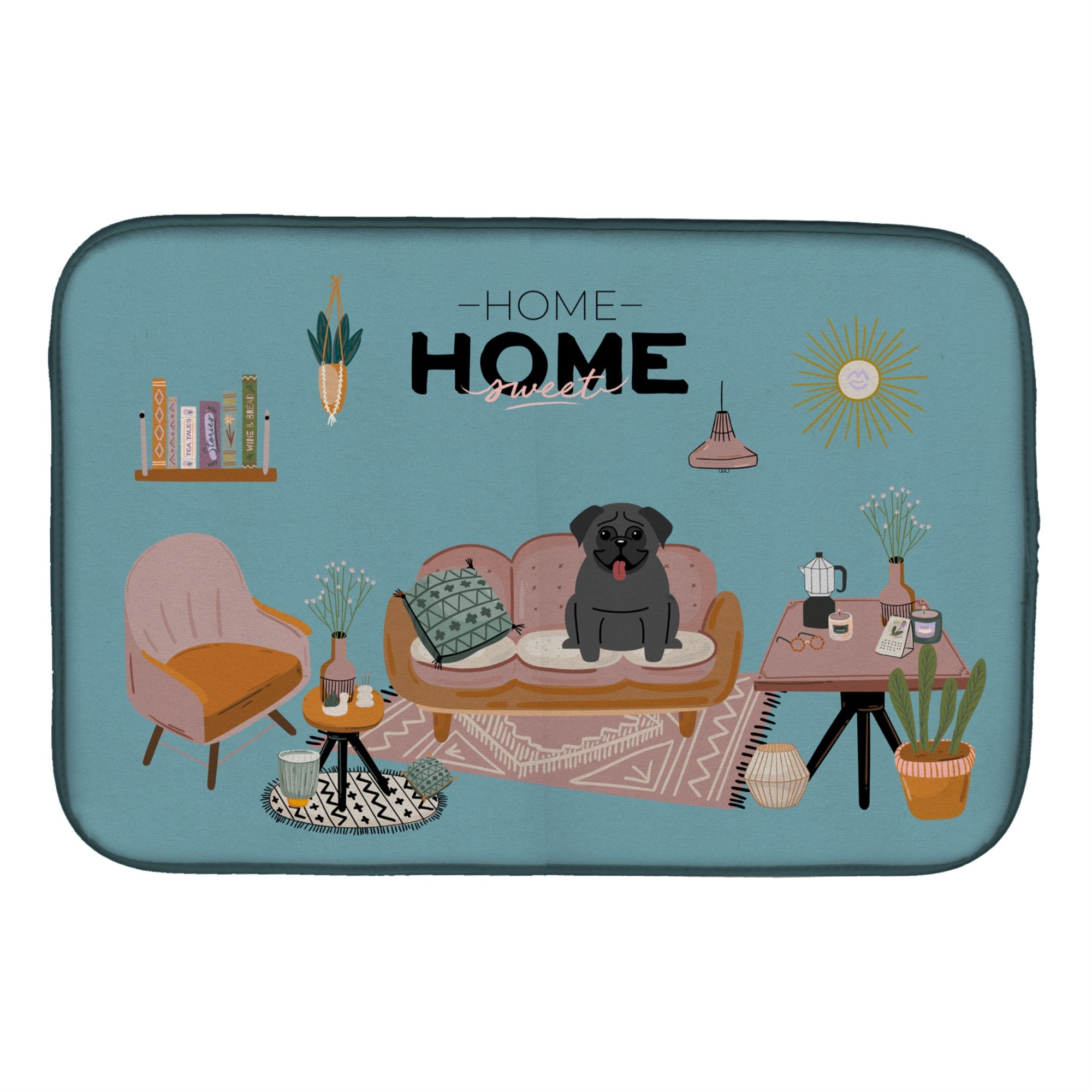 Black Pug Sweet Home Dish Drying Mat