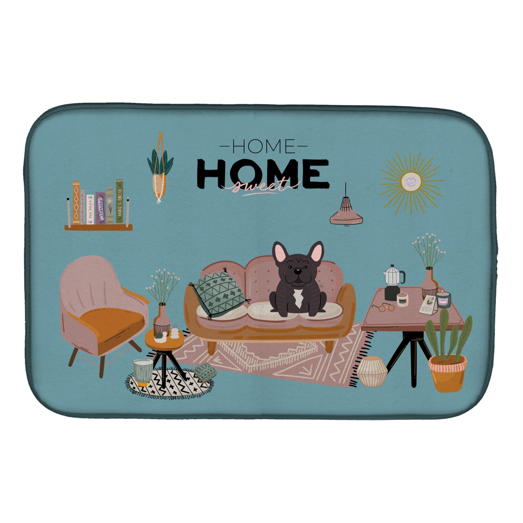 Brindle French Bulldog Sweet Home  Dish Drying Mat