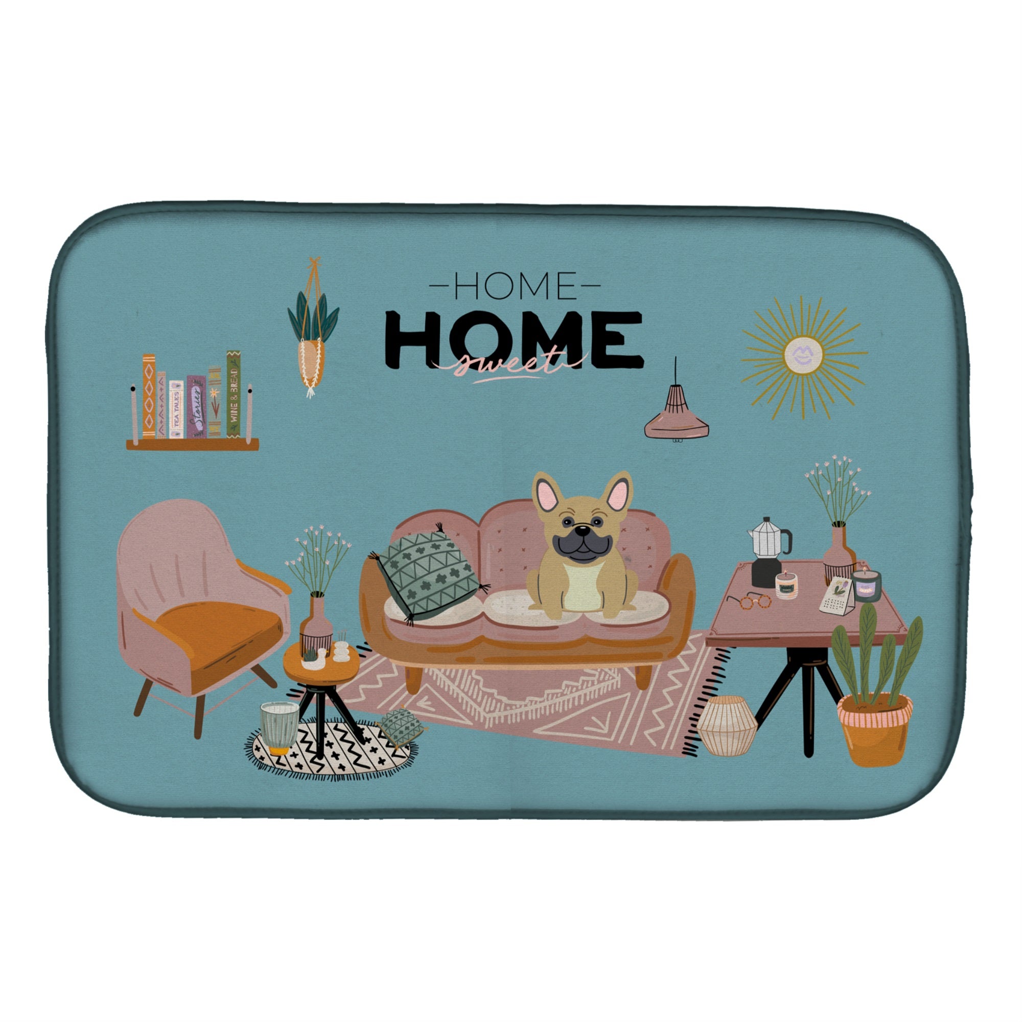 Cream French Bulldog Sweet Home Dish Drying Mat