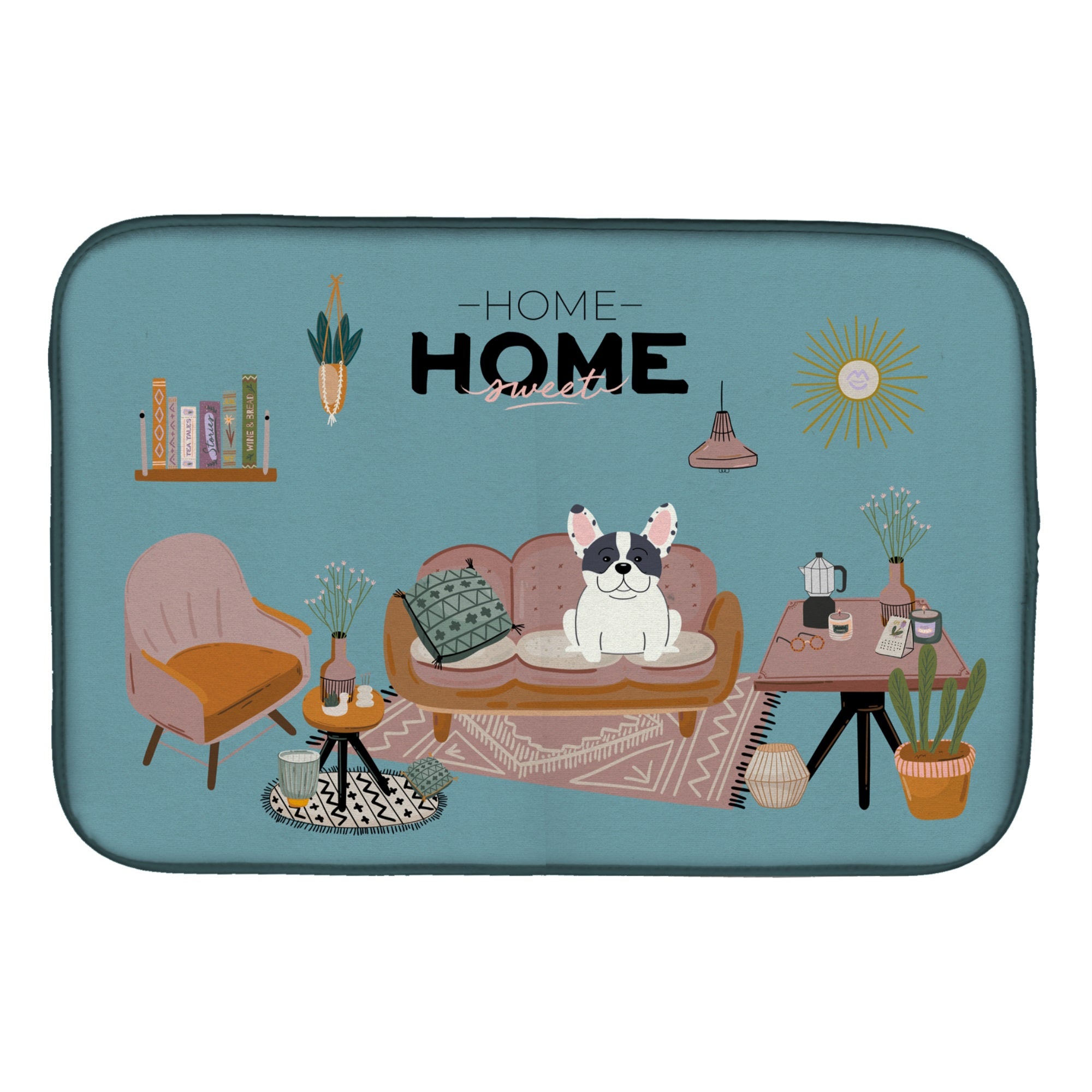 Piebald French Bulldog Sweet Home Dish Drying Mat