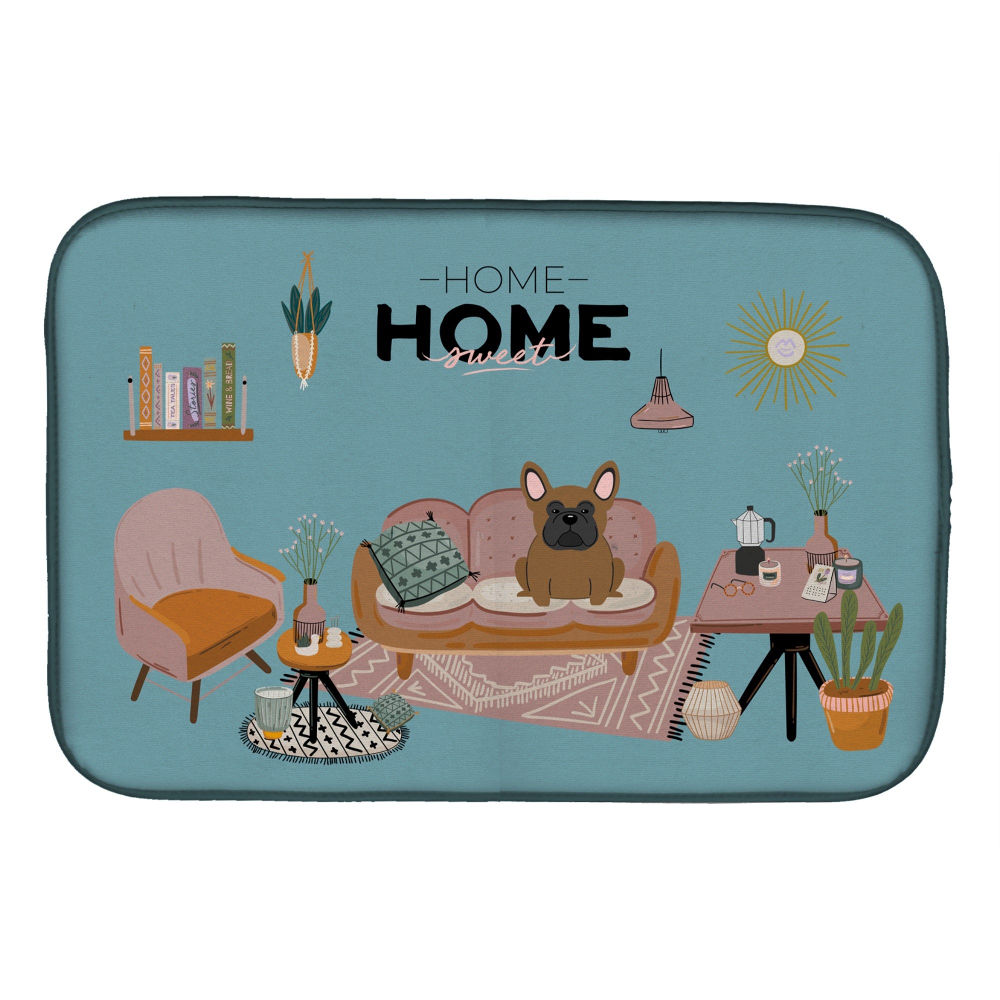 Brown French Bulldog Sweet Home Dish Drying Mat