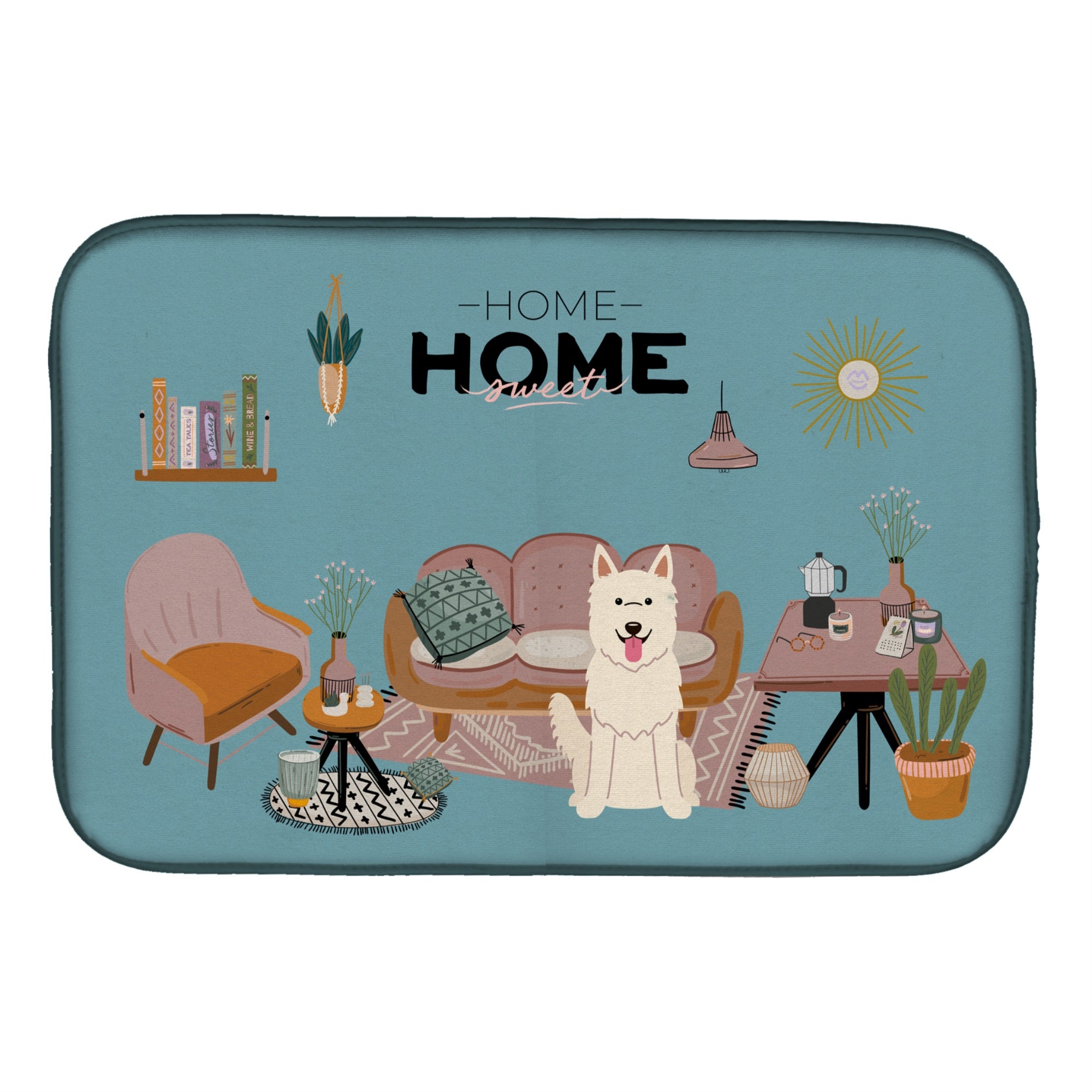 White German Shepherd Sweet Home Dish Drying Mat