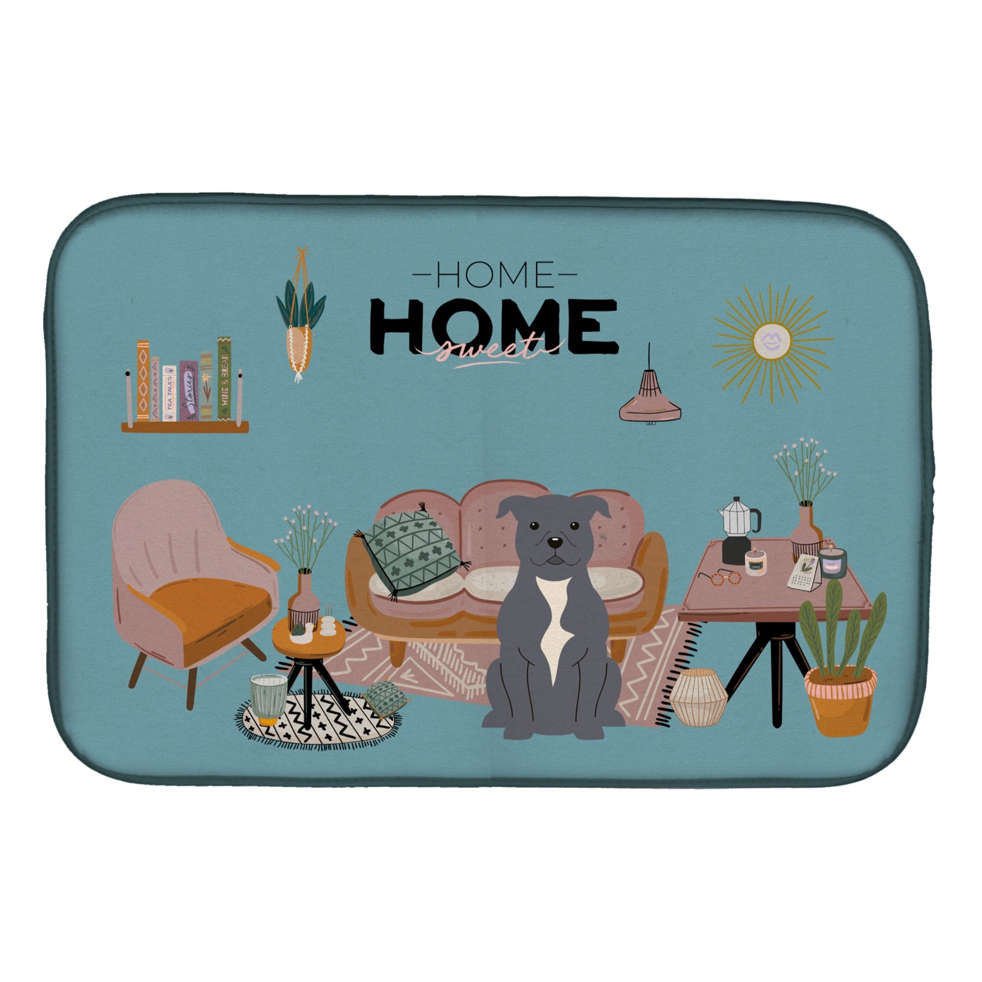 Blue Staffordshire Bull Terrier Sweet Home Dish Drying Mat