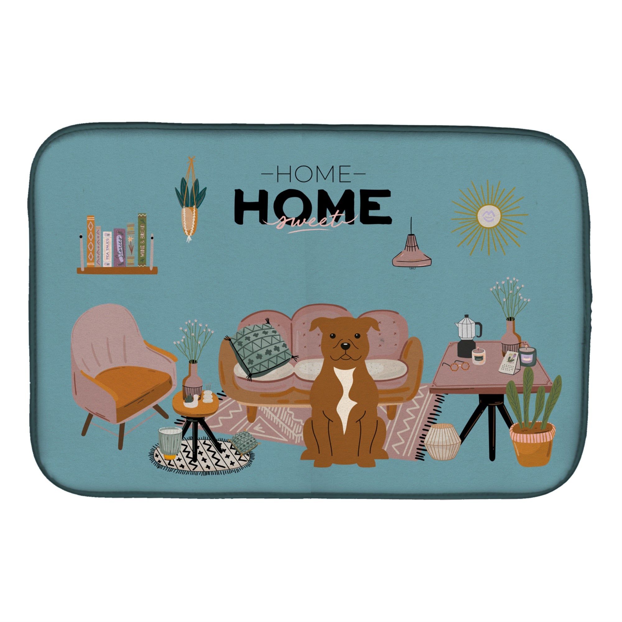 Brown Staffordshire Bull Terrier Sweet Home Dish Drying Mat