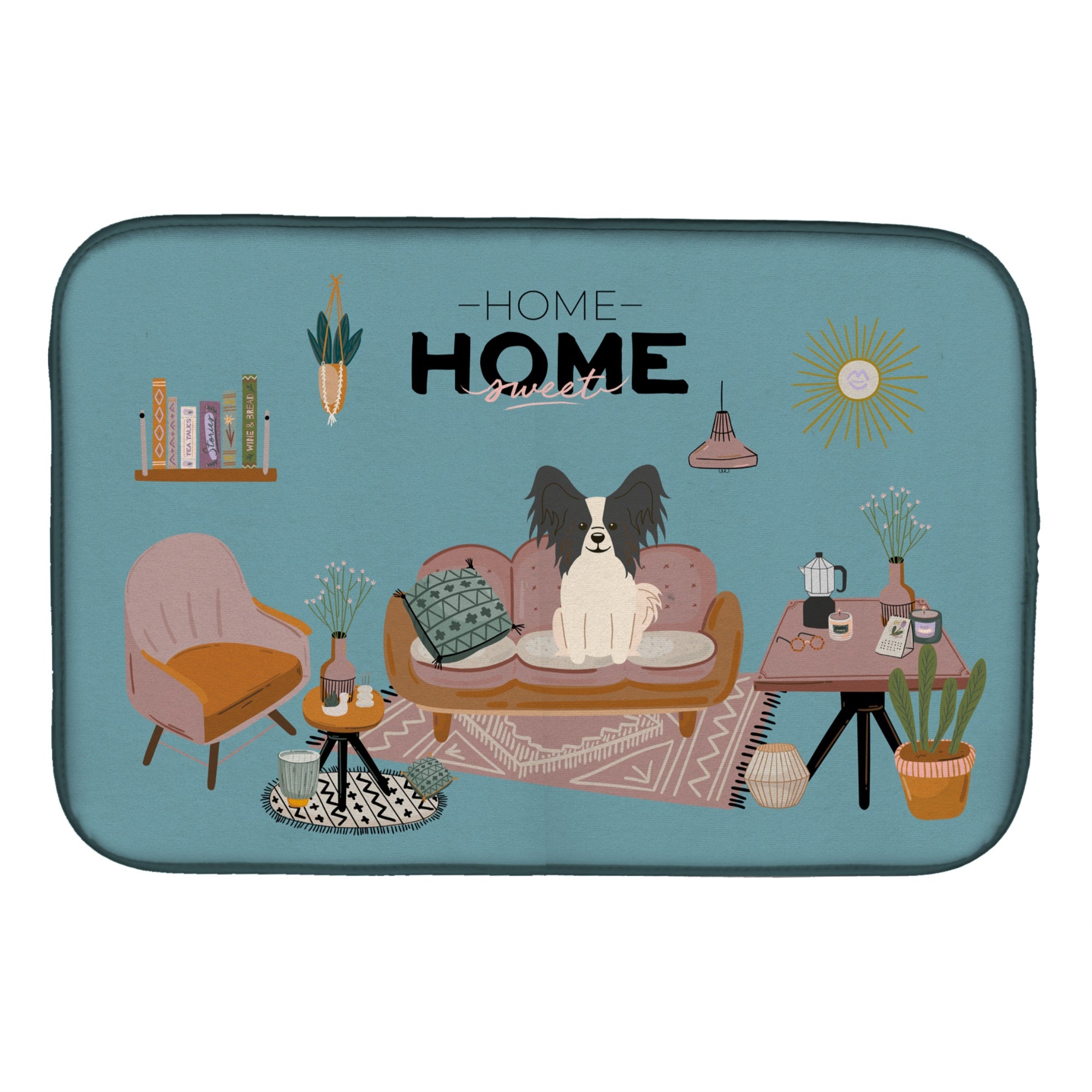 Black White Papillon Sweet Home Dish Drying Mat