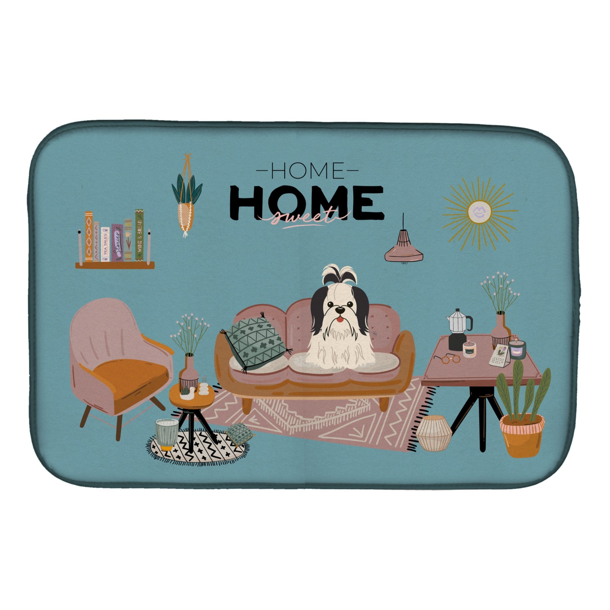 Black White Shih Tzu Sweet Home Dish Drying Mat