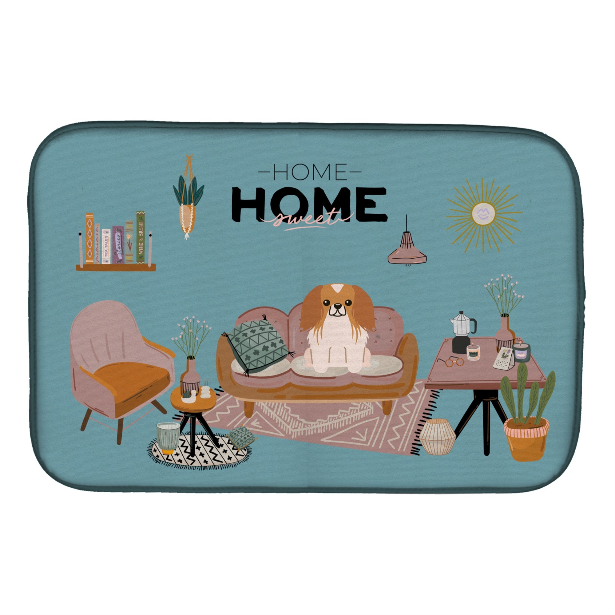 Red White Pekingese Sweet Home Dish Drying Mat