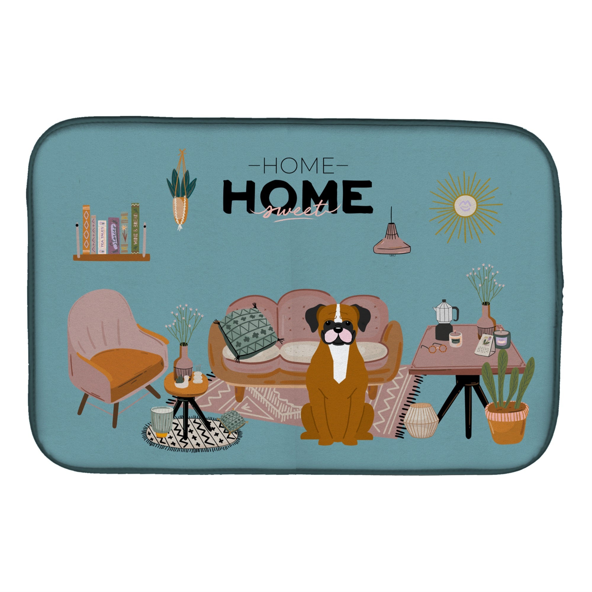Flashy Fawn Boxer Sweet Home Dish Drying Mat