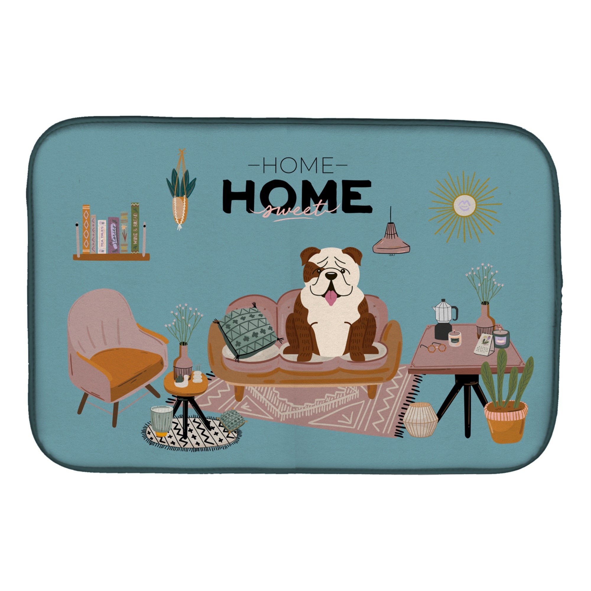 Brindle White English Bulldog Sweet Home Dish Drying Mat