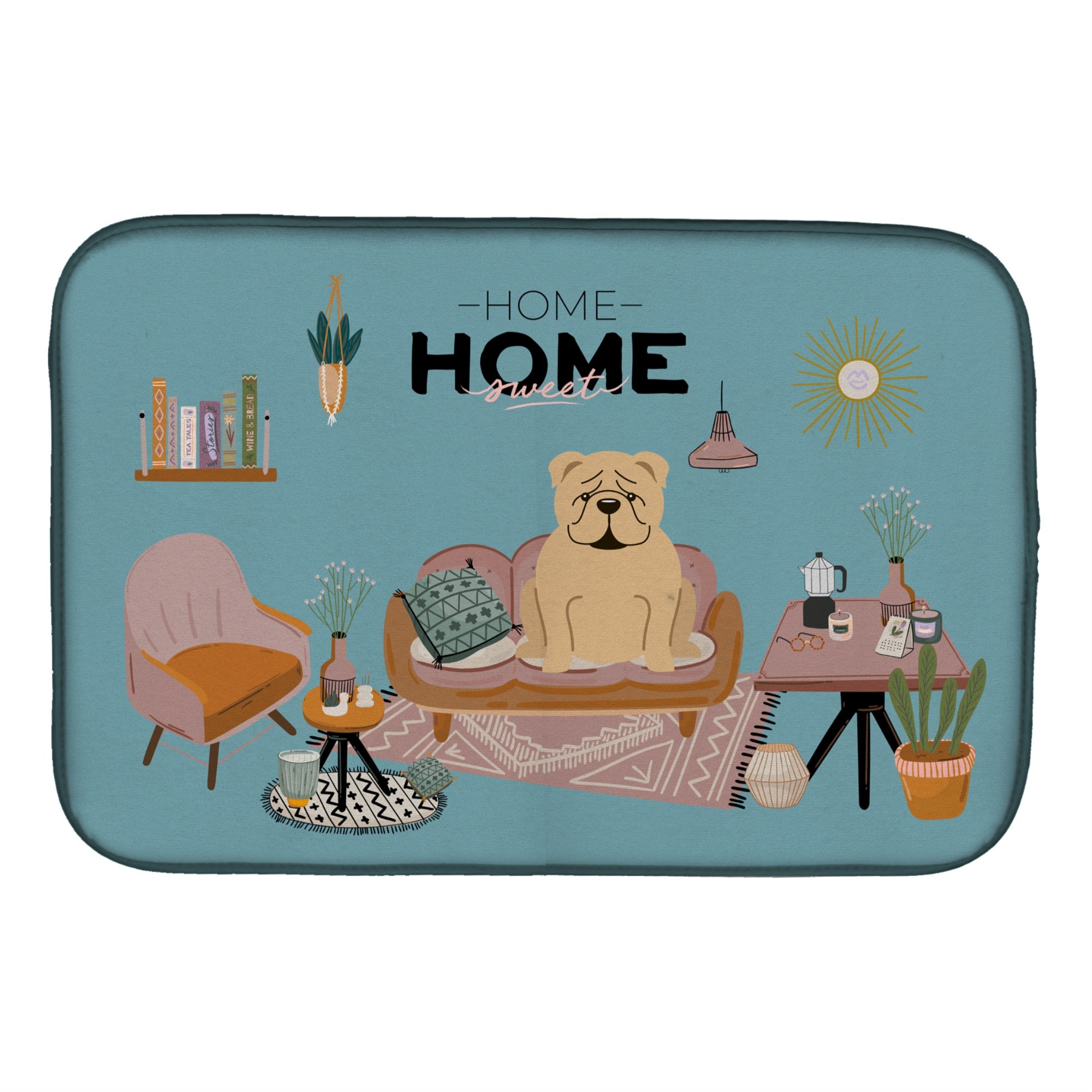 Fawn English Bulldog Sweet Home Dish Drying Mat